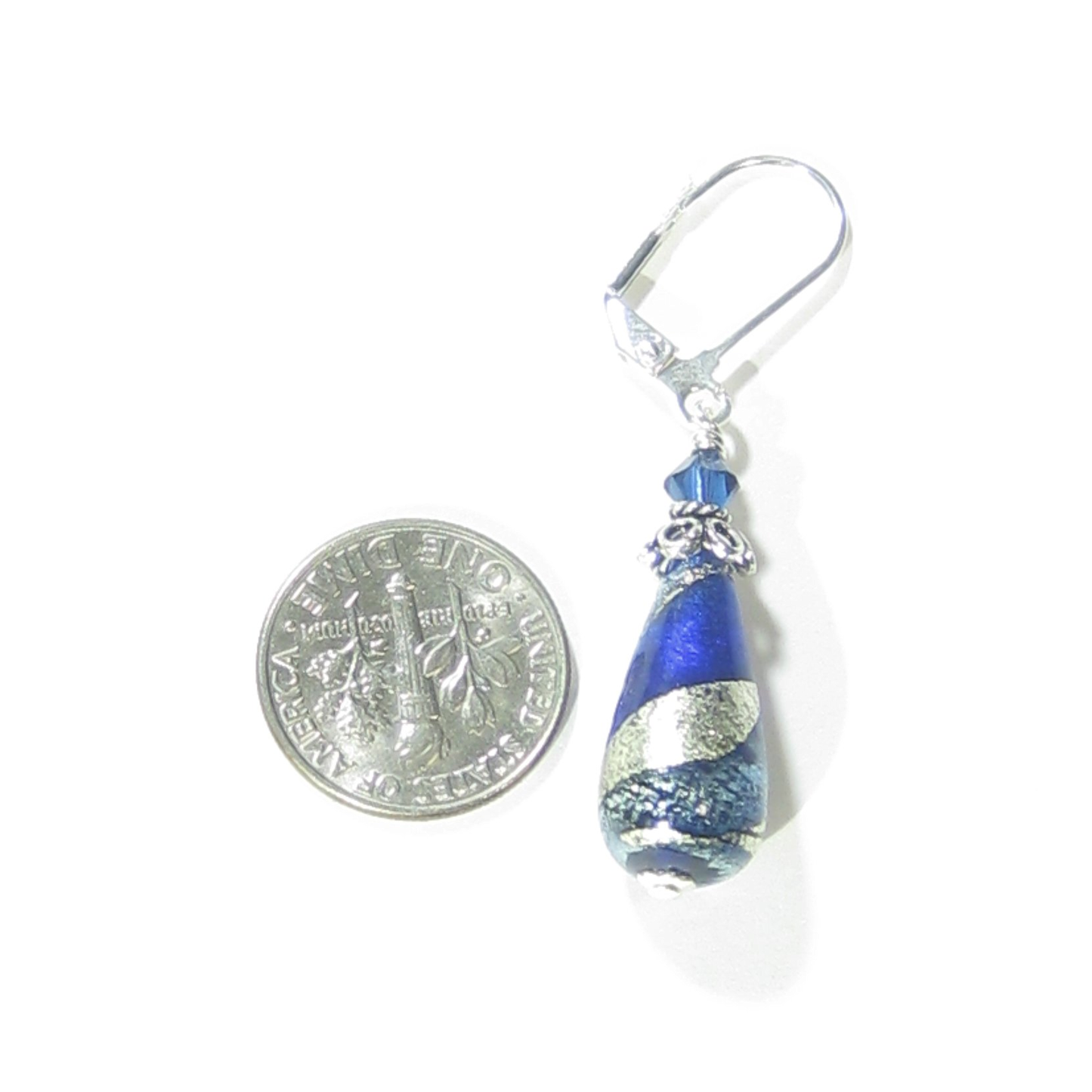 Murano Glass Cobalt Blue Teardrop Sterling Silver Earrings - JKC Murano