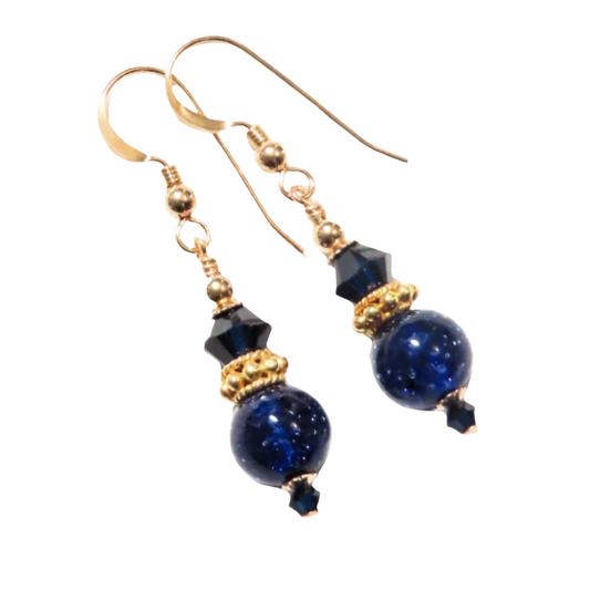 Murano Glass Dark Blue Round Gold Earrings