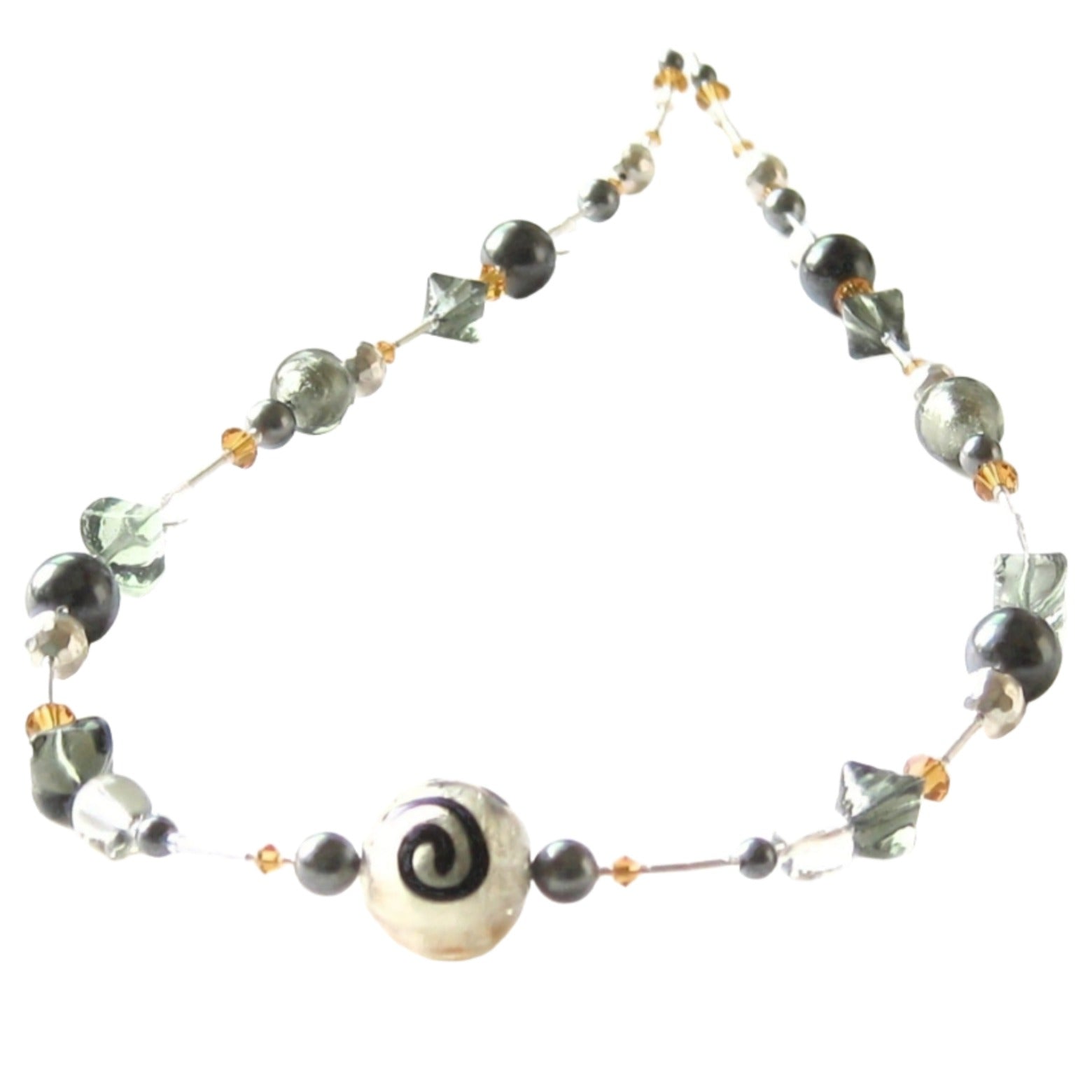 Murano Glass Grey Topaz Sterling Silver Necklace, Italian Jewellery - JKC Murano