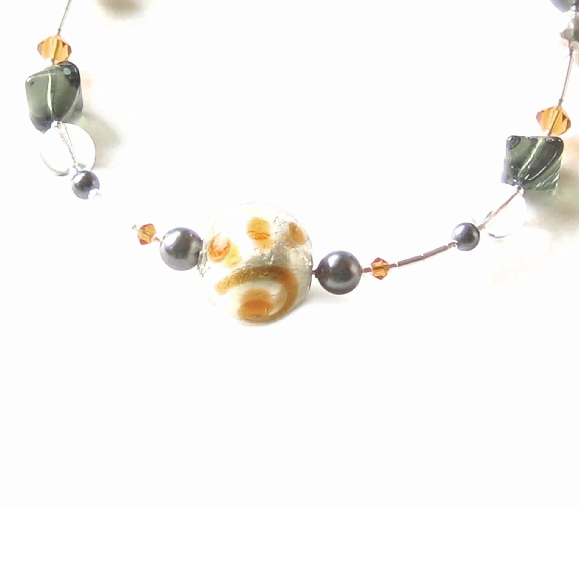 Murano Glass Grey Topaz Sterling Silver Necklace, Italian Jewellery - JKC Murano