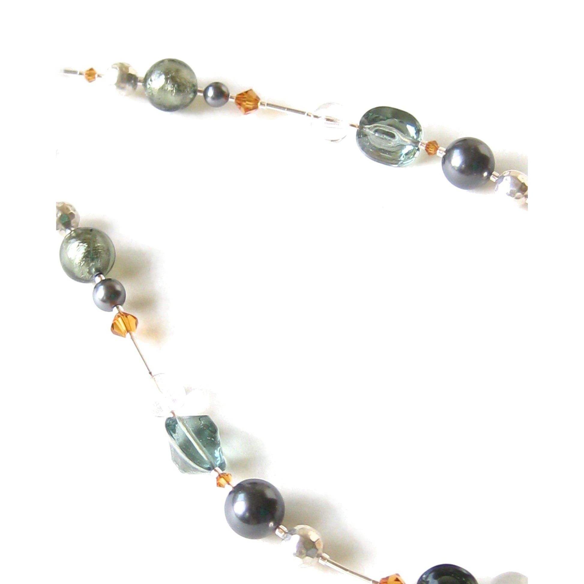 Murano Glass Grey Topaz Sterling Silver Necklace, Italian Jewellery - JKC Murano