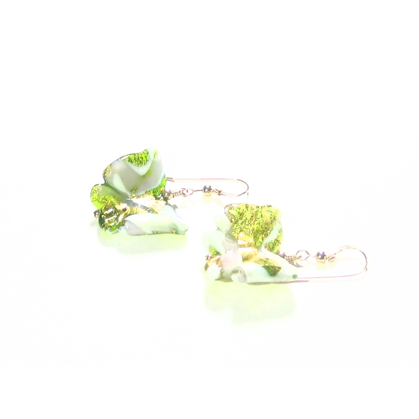 Murano Glass Green Purple Butterfly Gold Earrings - JKC Murano