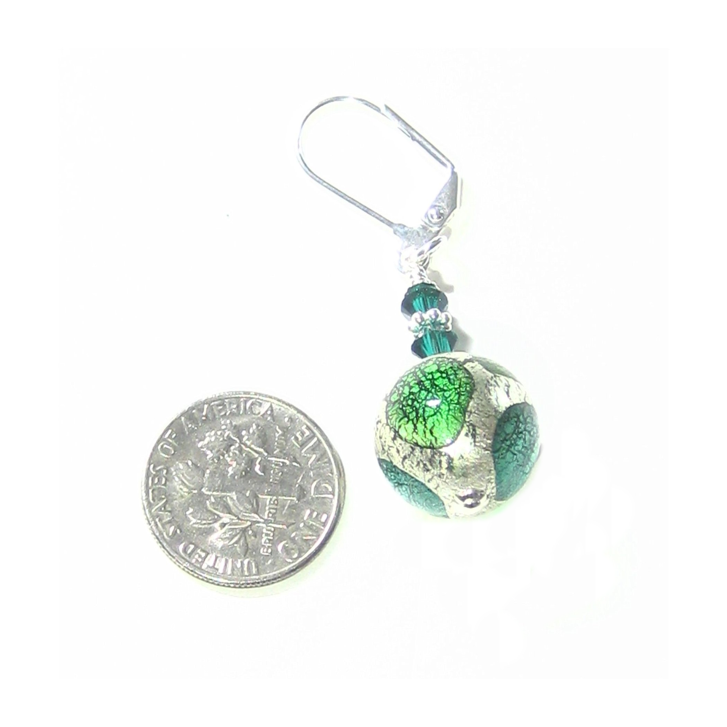 Murano Glass Green Dot Ball Silver Earrings - JKC Murano