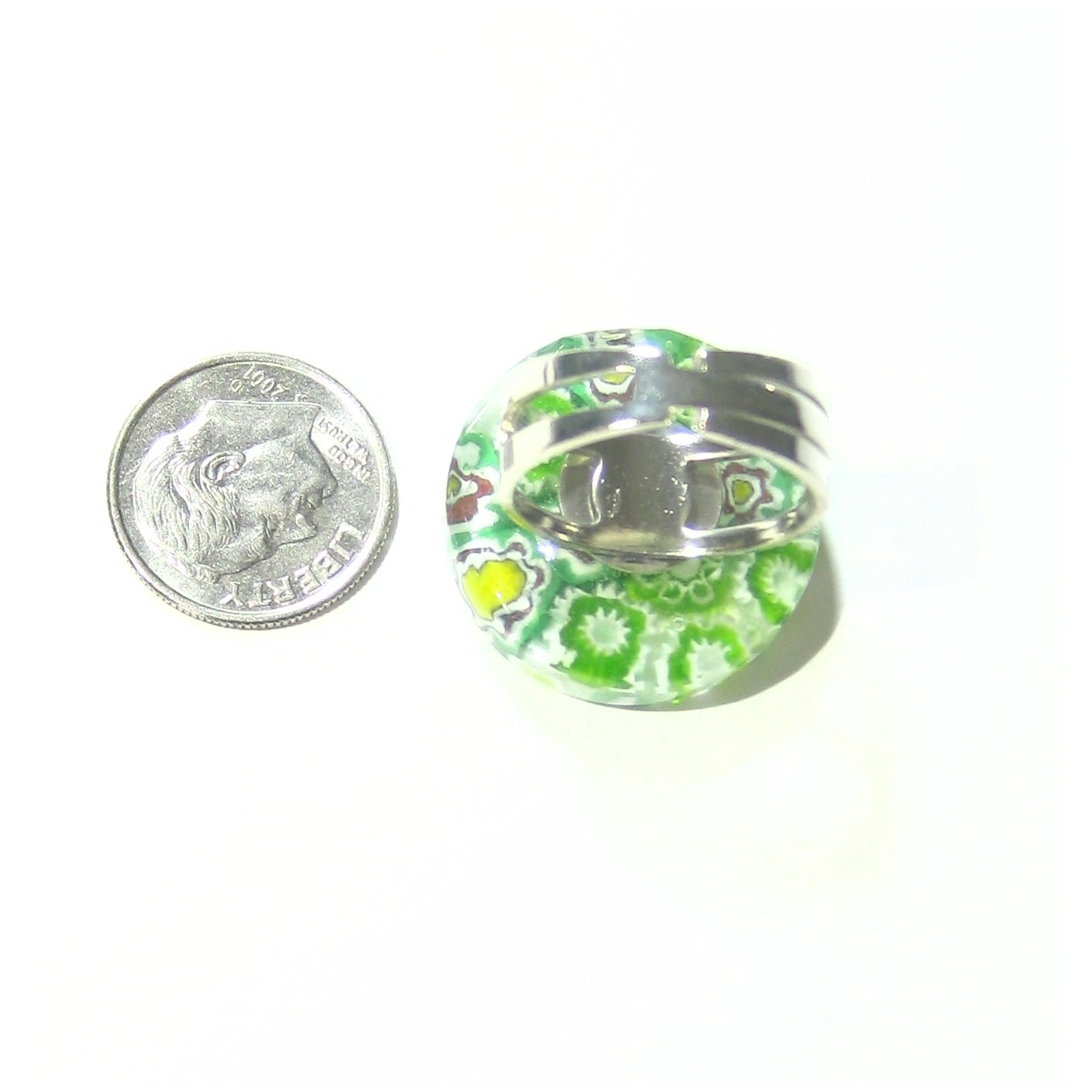 Murano Glass Green and White Large Millefiori Ring - JKC Murano