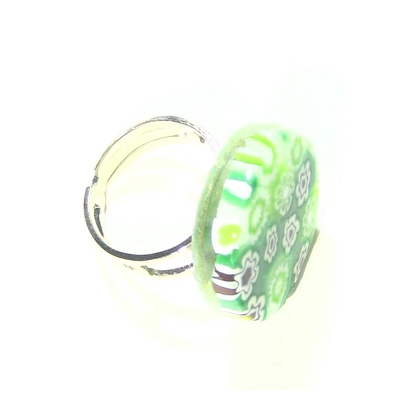 Murano Glass Green and White Large Millefiori Ring - JKC Murano