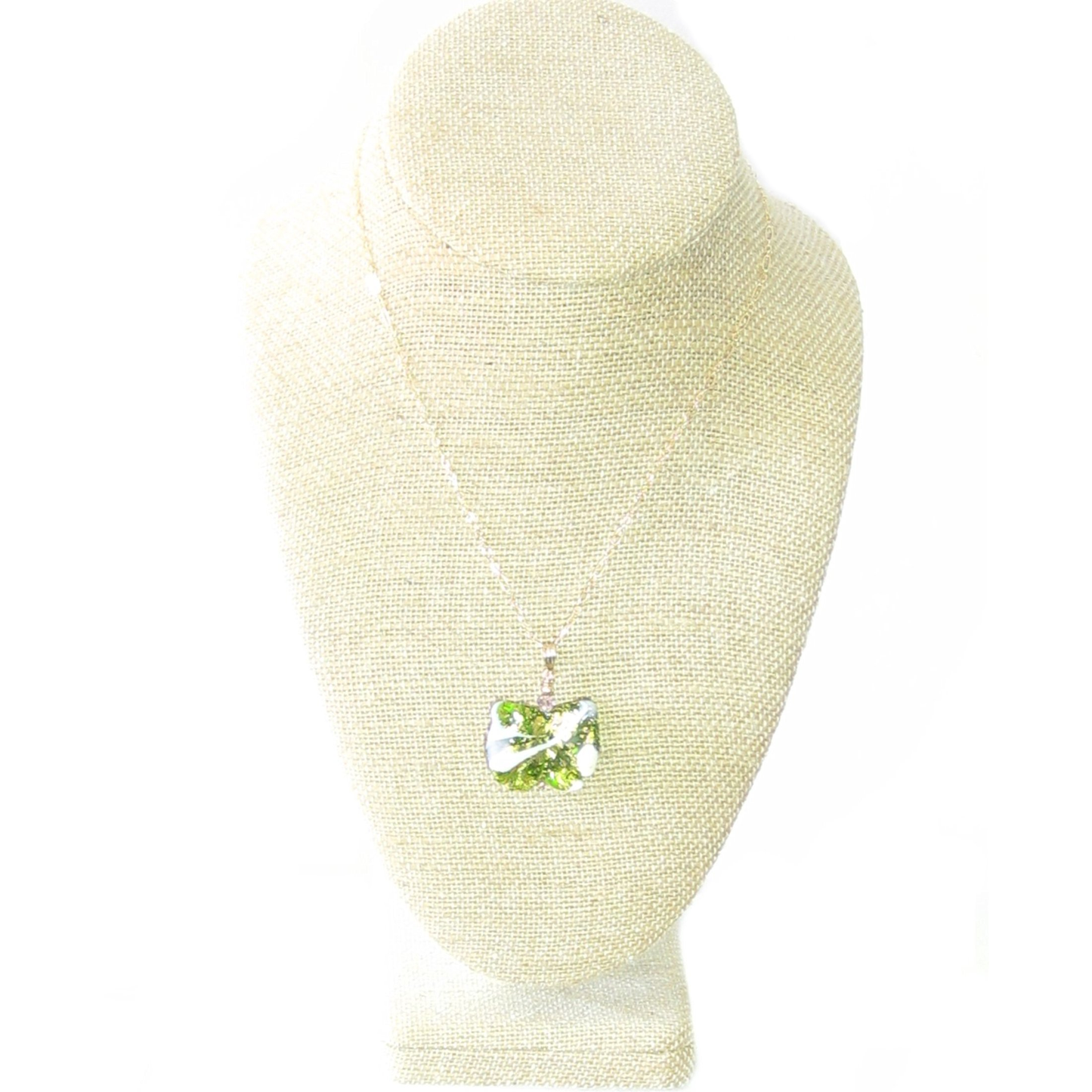 Murano Glass Green White Butterfly Pendant Necklace - JKC Murano