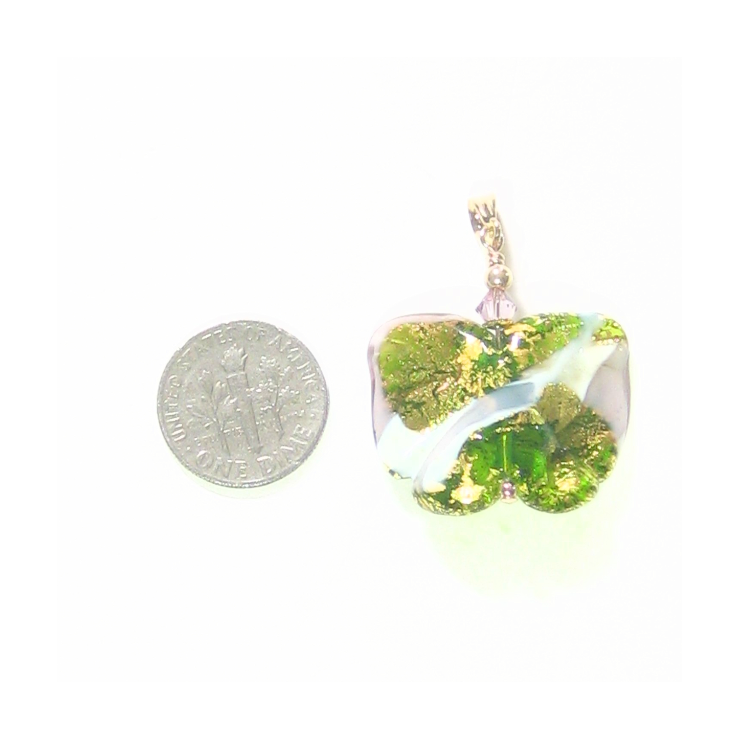 Murano Glass Green White Butterfly Pendant Necklace - JKC Murano