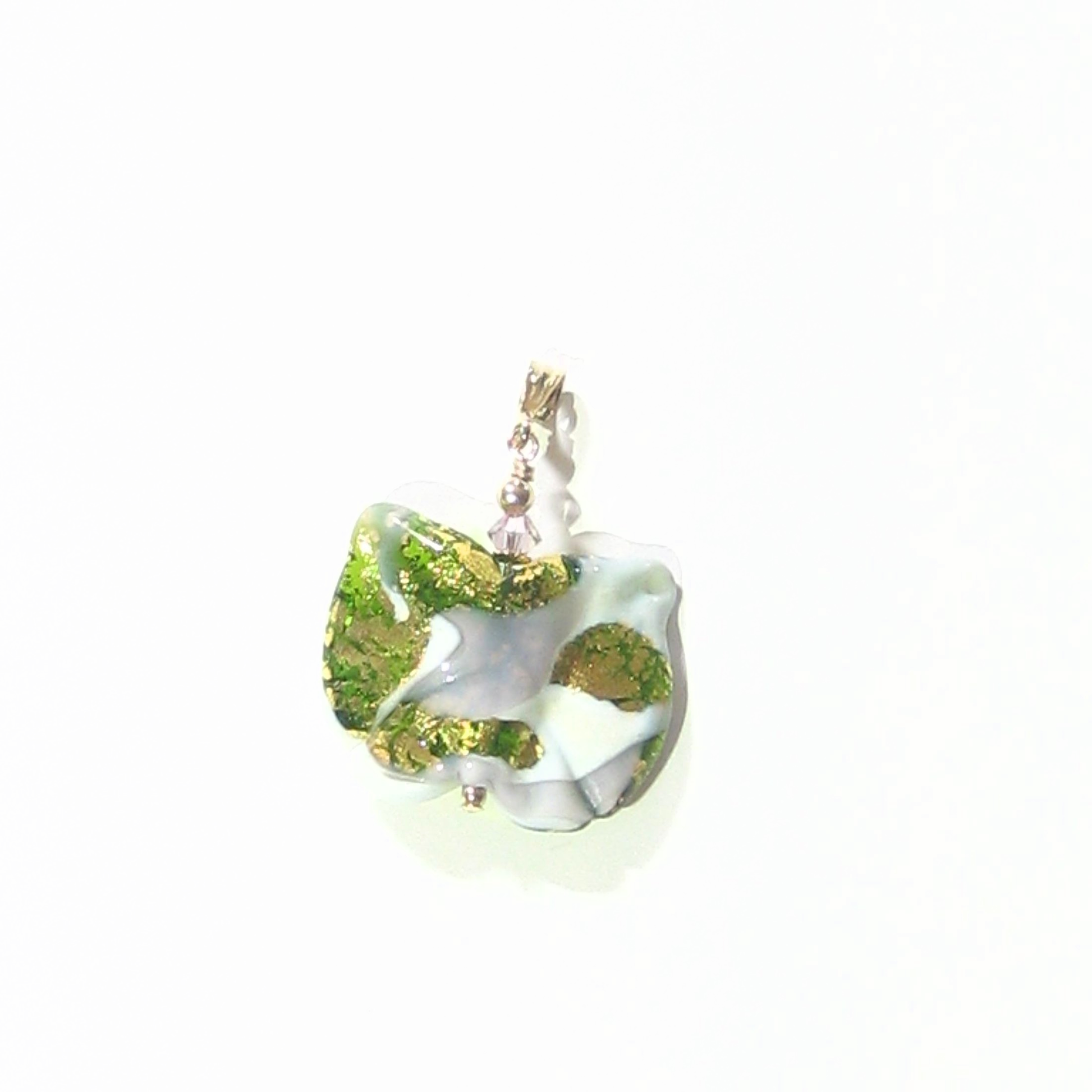 Murano Glass Green White Butterfly Pendant Necklace - JKC Murano