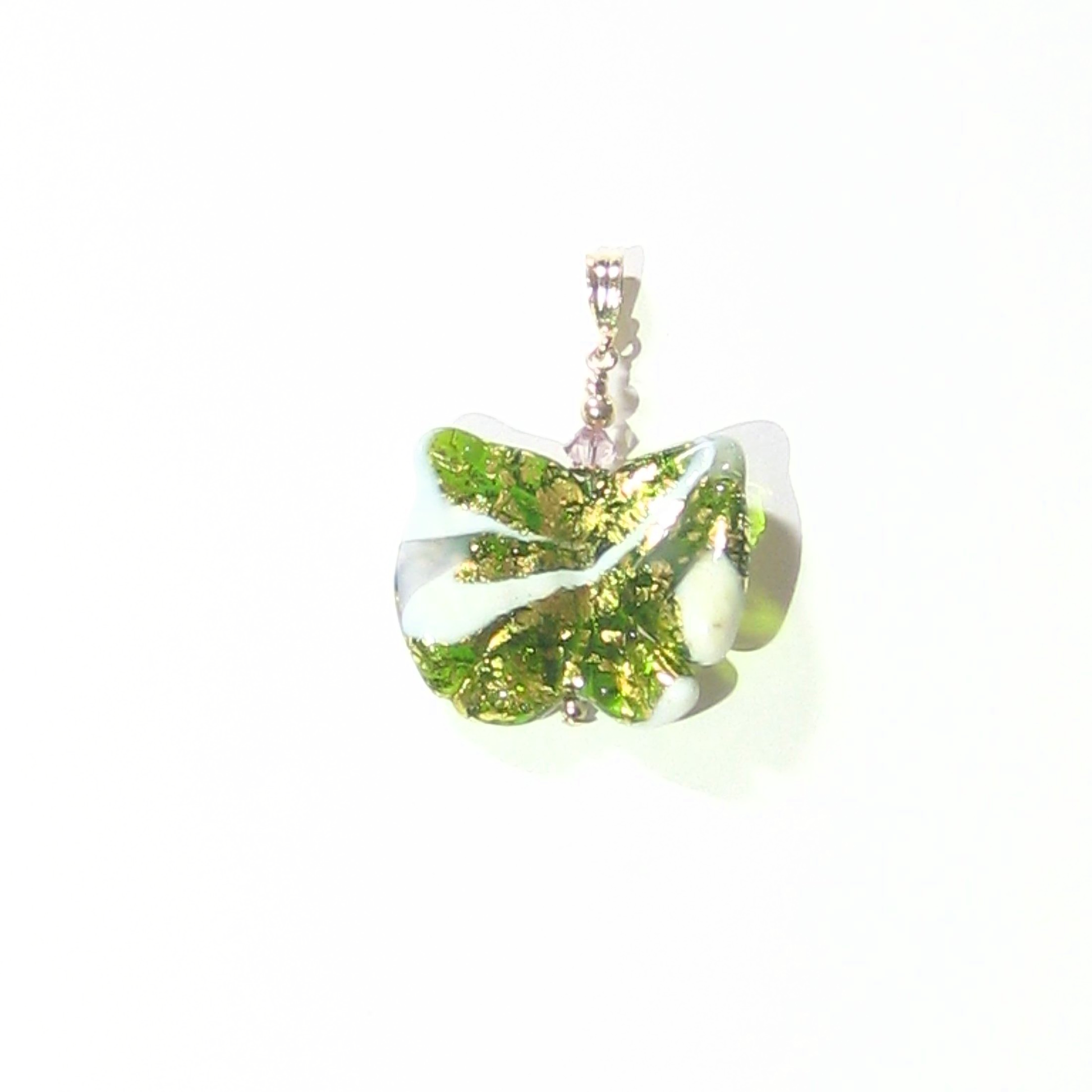 Murano Glass Green White Butterfly Pendant Necklace - JKC Murano