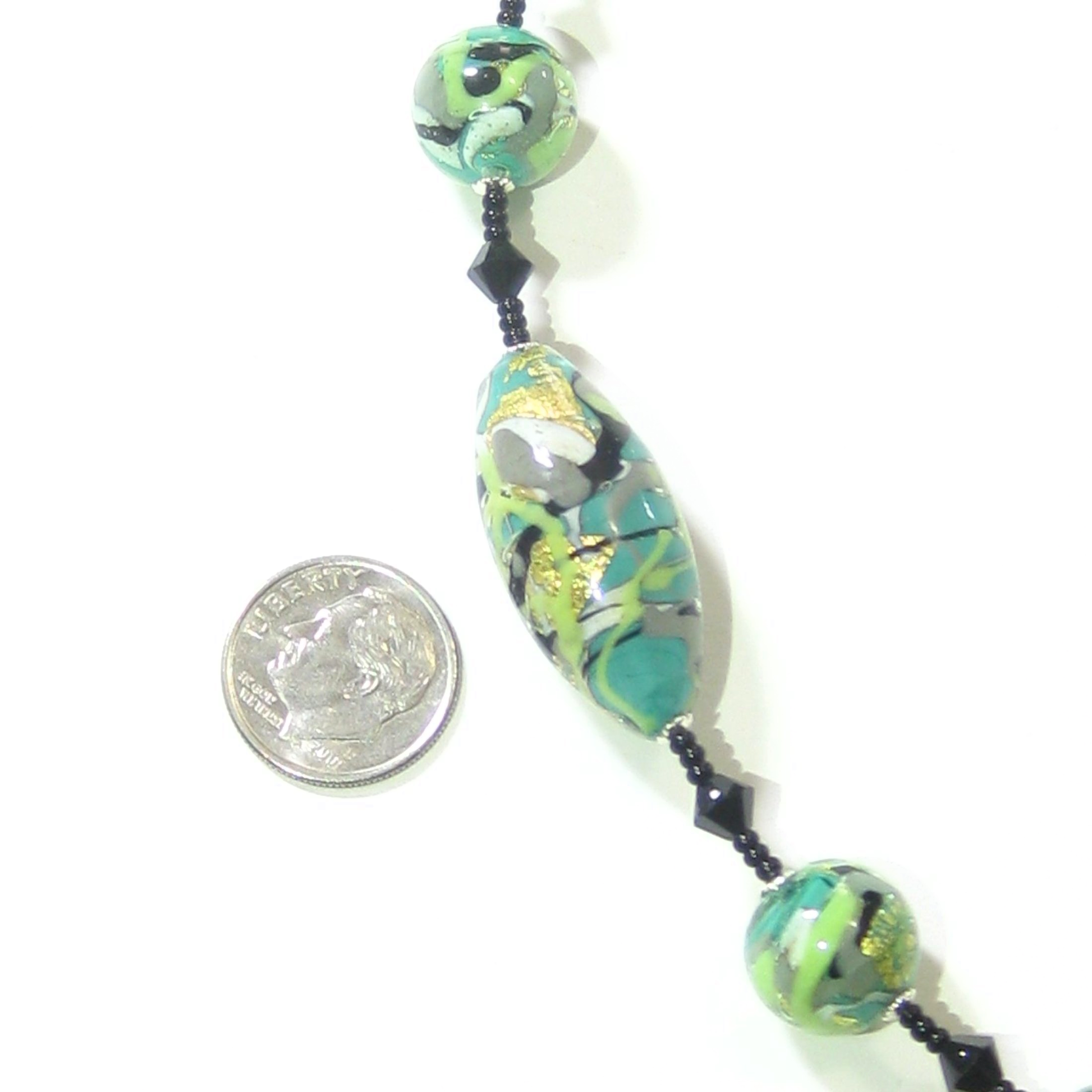 Murano Glass Green Gray Abstract Ball Silver Necklace - JKC Murano