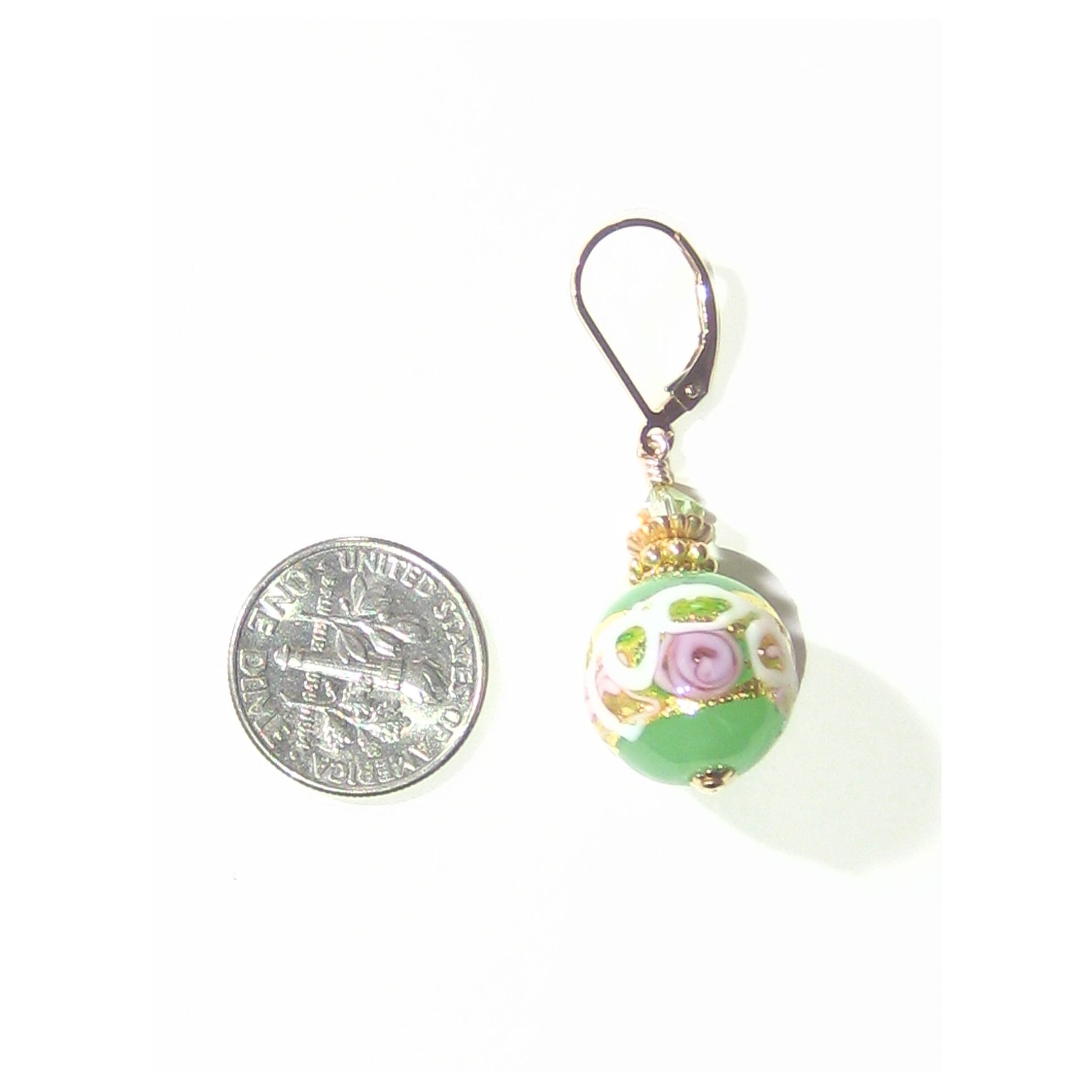 Murano Glass Green Wedding Cake Rose Gold Earrings - JKC Murano