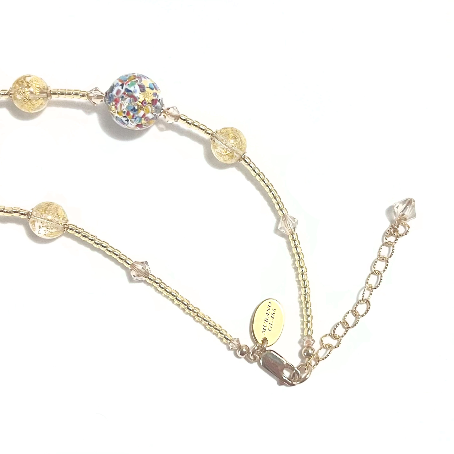 Murano Glass Klimt Ball Long Gold Necklace