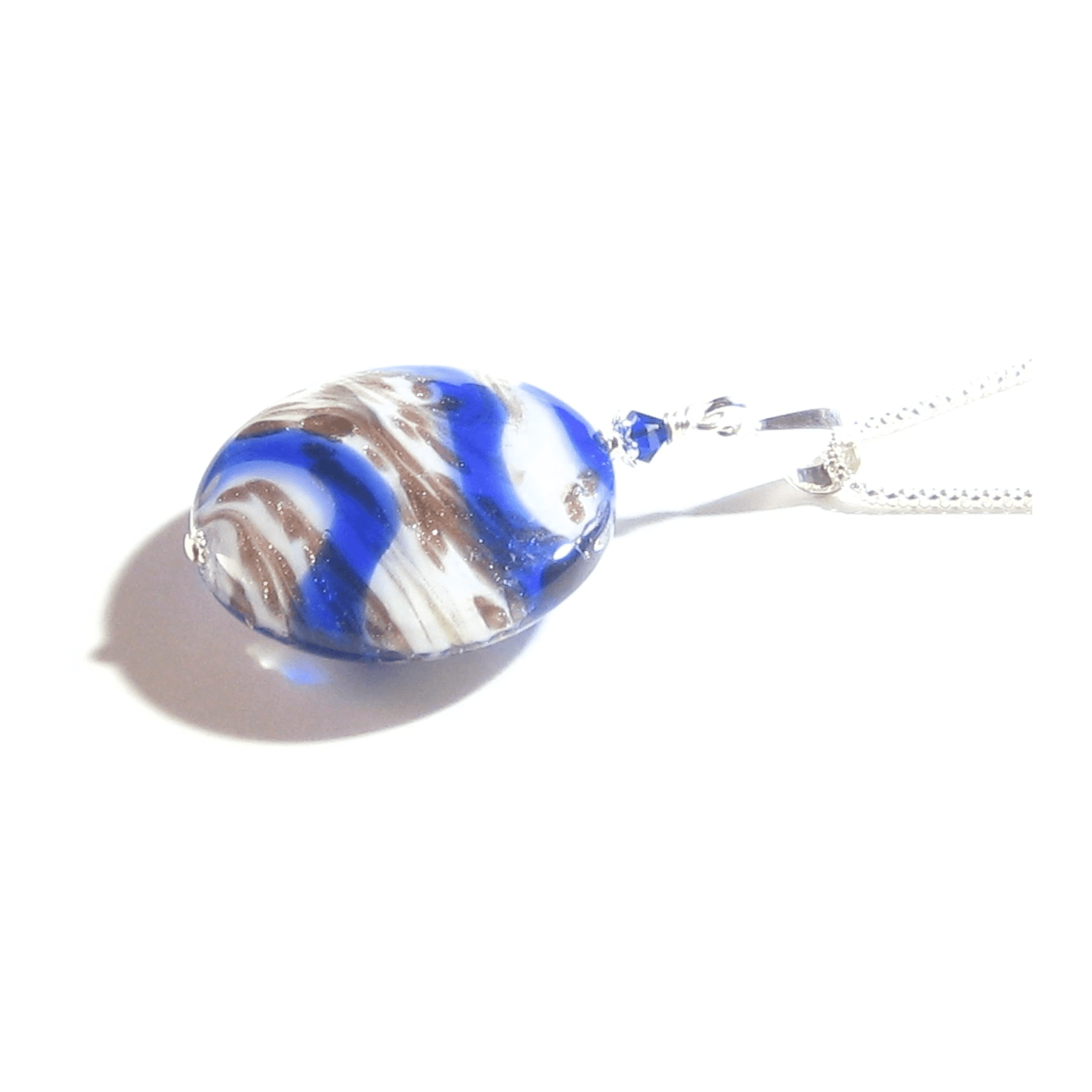 Murano Glass Cobalt Blue White Copper Disc Pendant - JKC Murano