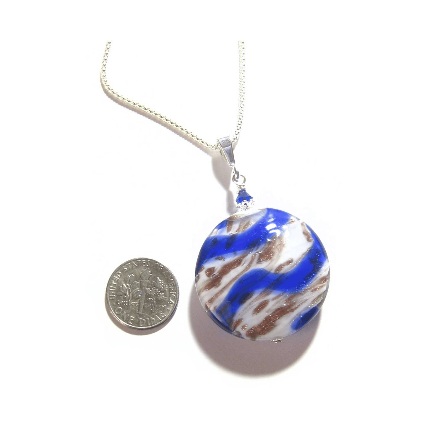 Murano Glass Cobalt Blue White Copper Disc Pendant - JKC Murano