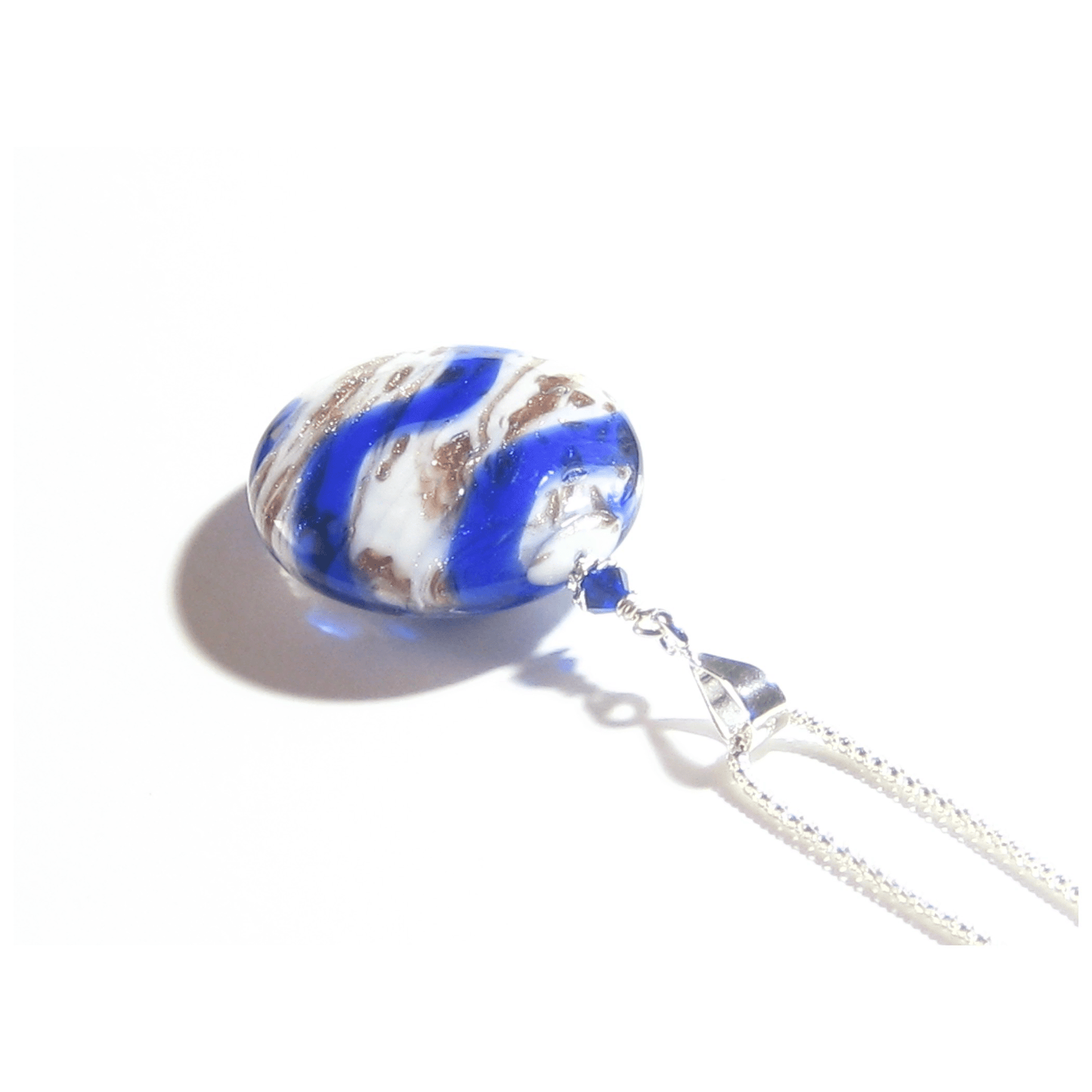 Murano Glass Cobalt Blue White Copper Disc Pendant - JKC Murano