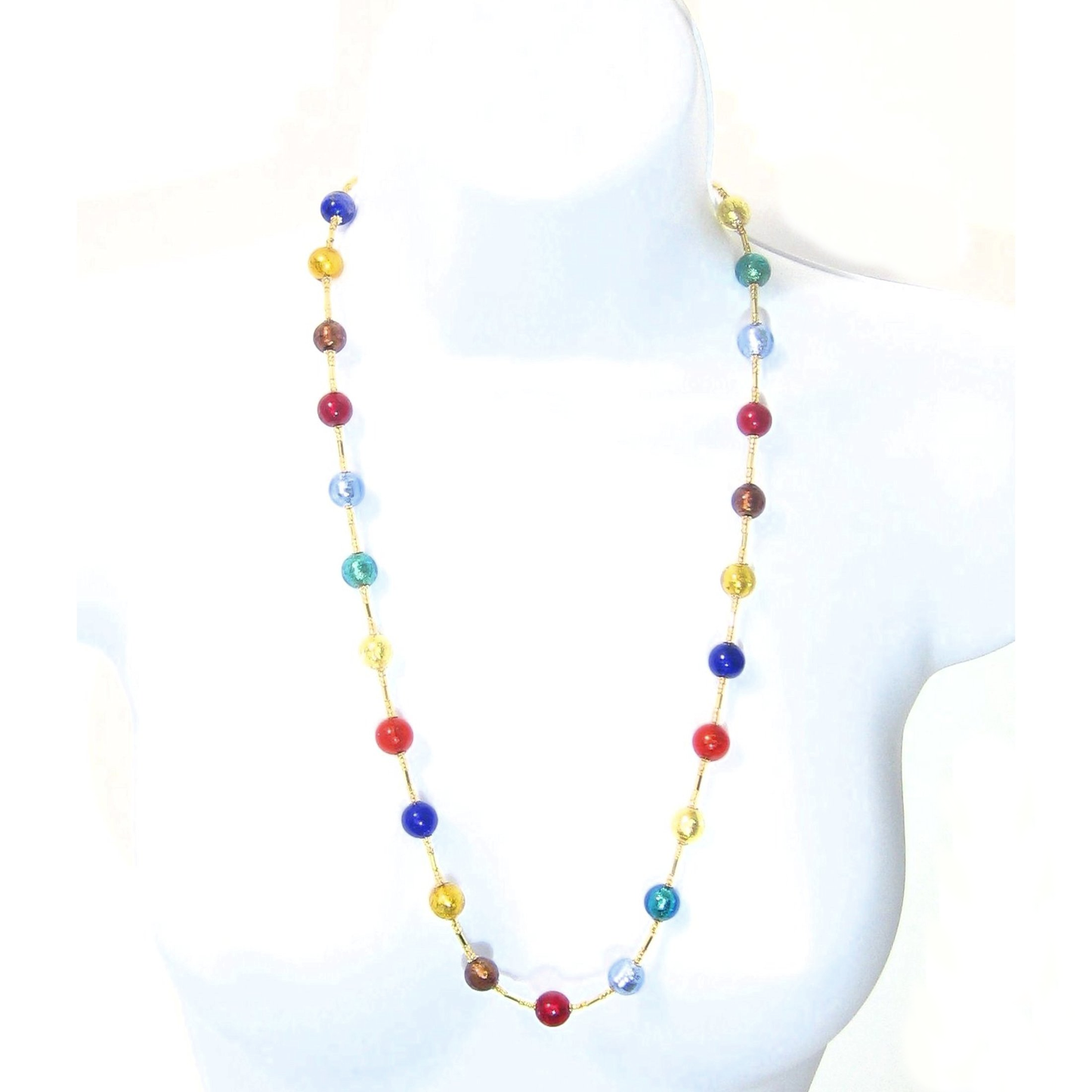 Murano Glass Colorful Ball Long Gold Necklace - JKC Murano