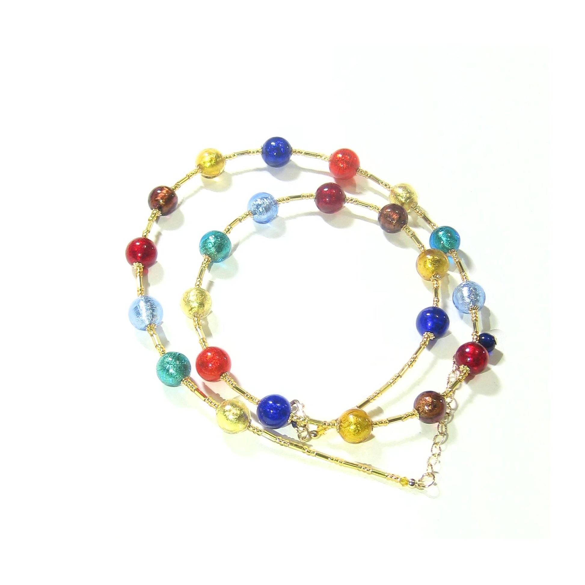 Murano Glass Colorful Ball Long Gold Necklace - JKC Murano