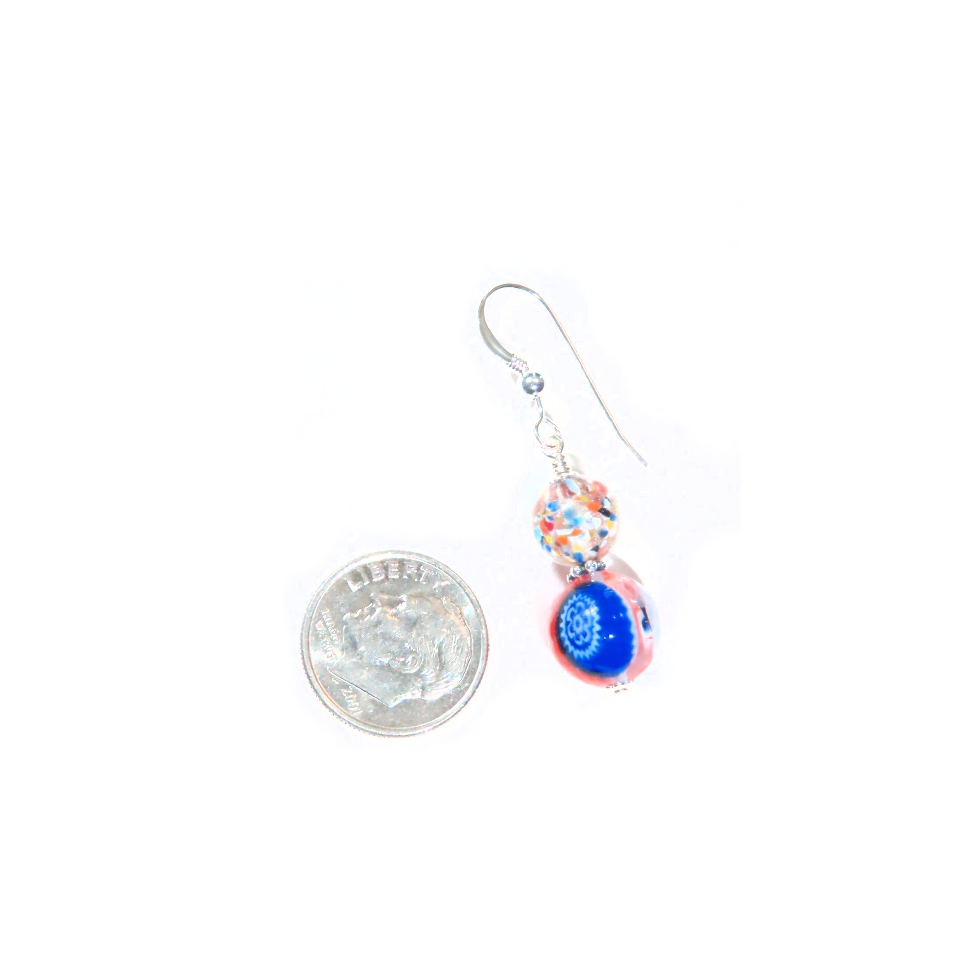 Murano Glass Colorful Millefiori Round Sterling Silver Earrings - JKC Murano