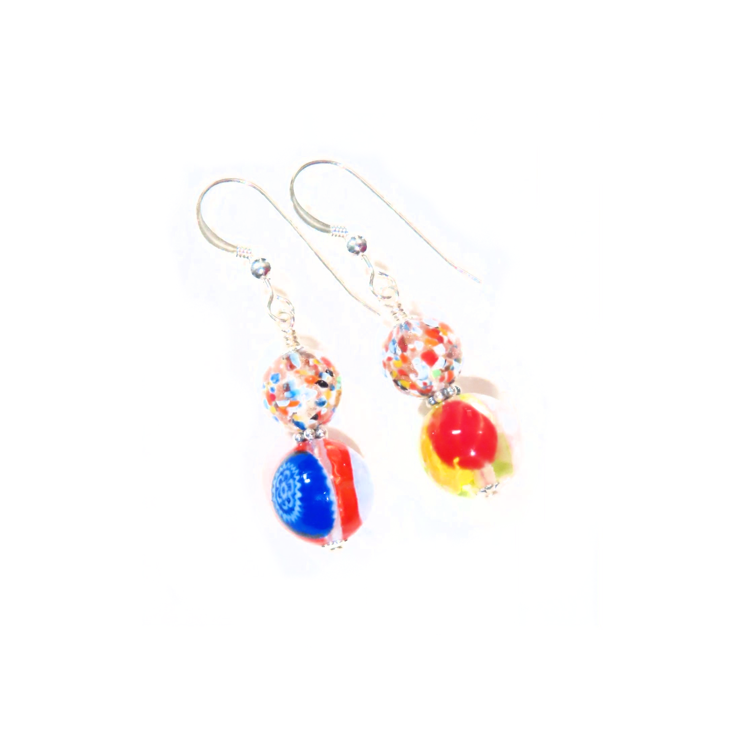 Murano Glass Colorful Millefiori Round Sterling Silver Earrings - JKC Murano