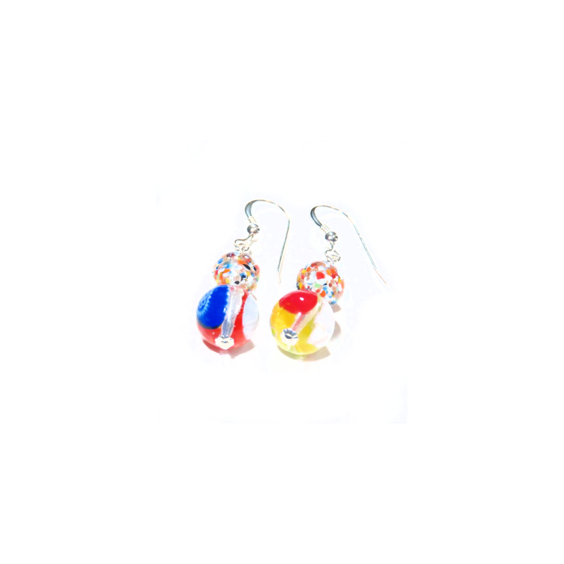 Murano Glass Colorful Millefiori Round Sterling Silver Earrings - JKC Murano