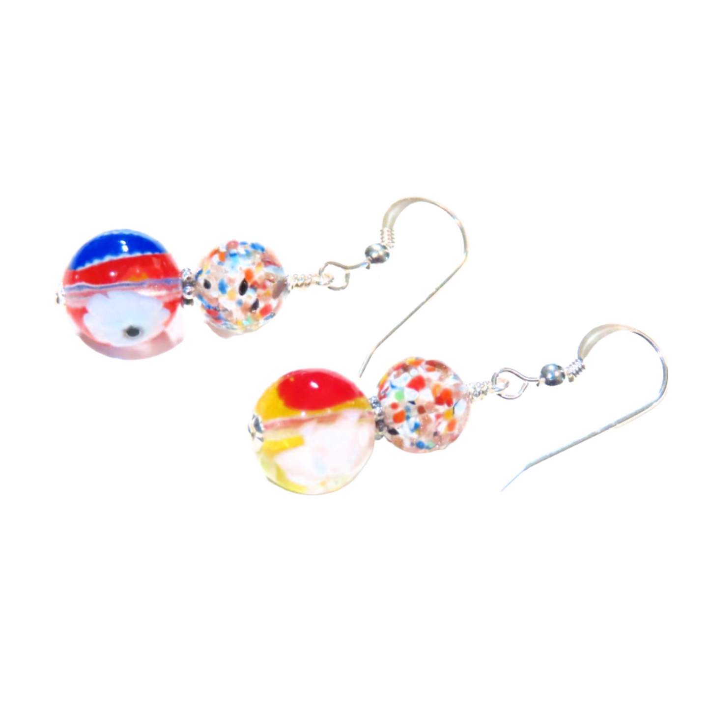 Murano Glass Colorful Millefiori Round Sterling Silver Earrings - JKC Murano