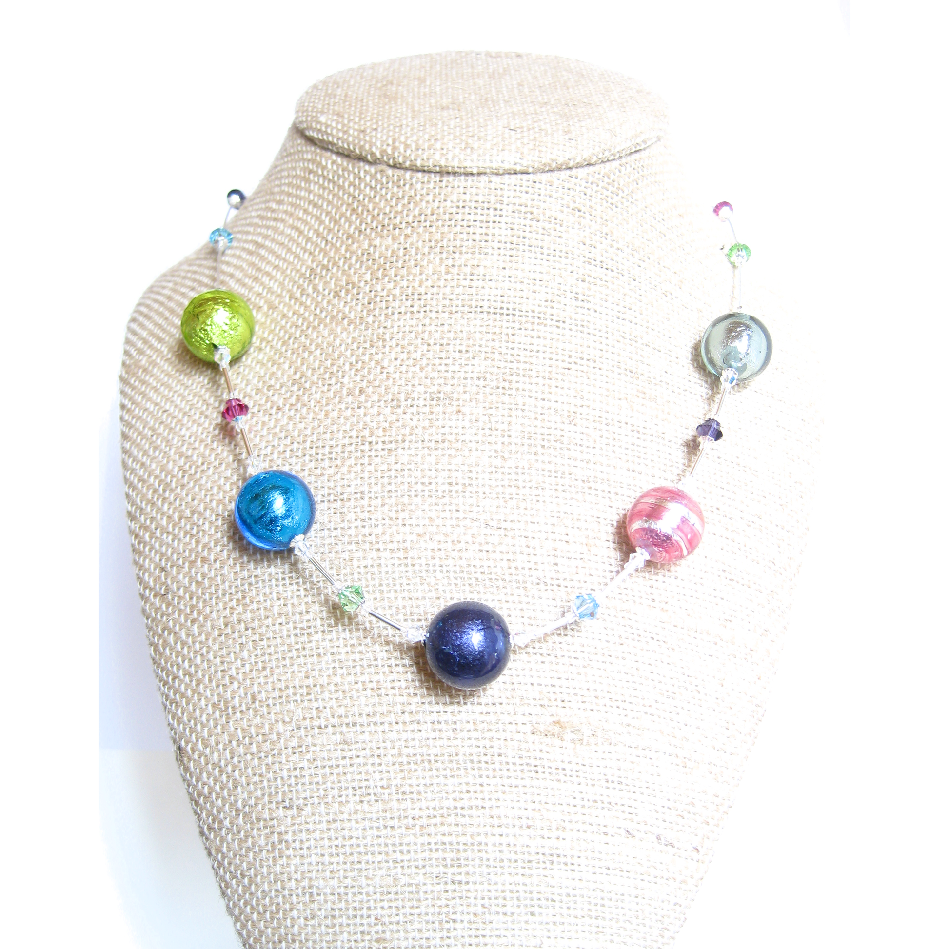 Murano Glass Colorful Chunky Ball Sterling Silver Necklace - JKC Murano