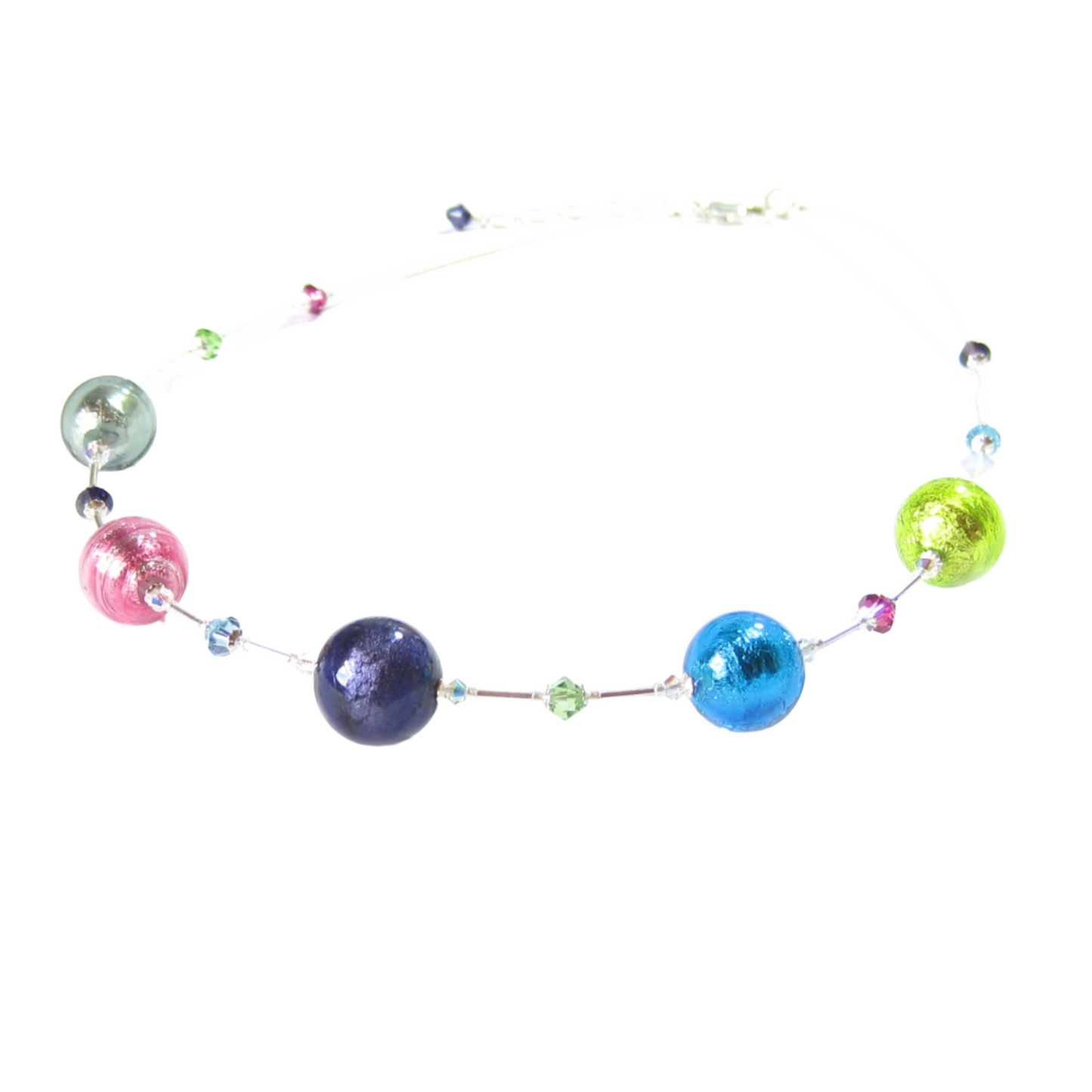 Murano Glass Colorful Chunky Ball Sterling Silver Necklace - JKC Murano