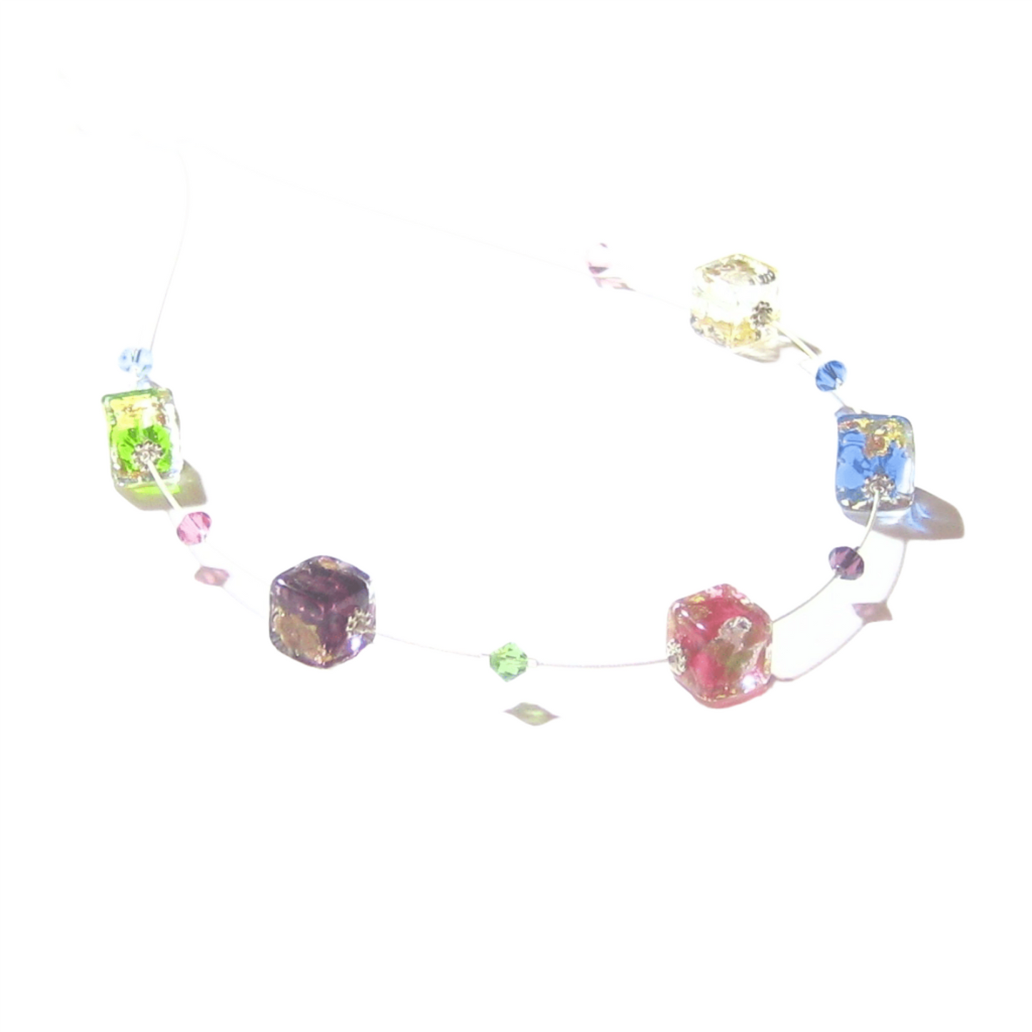 Murano Glass Colorful Cube Silver Necklace, Illusion Necklace - JKC Murano