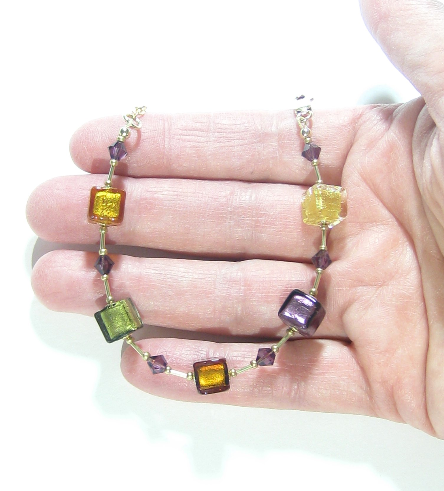 Murano Glass Fall Colors Cube Gold Filled Bracelet - JKC Murano