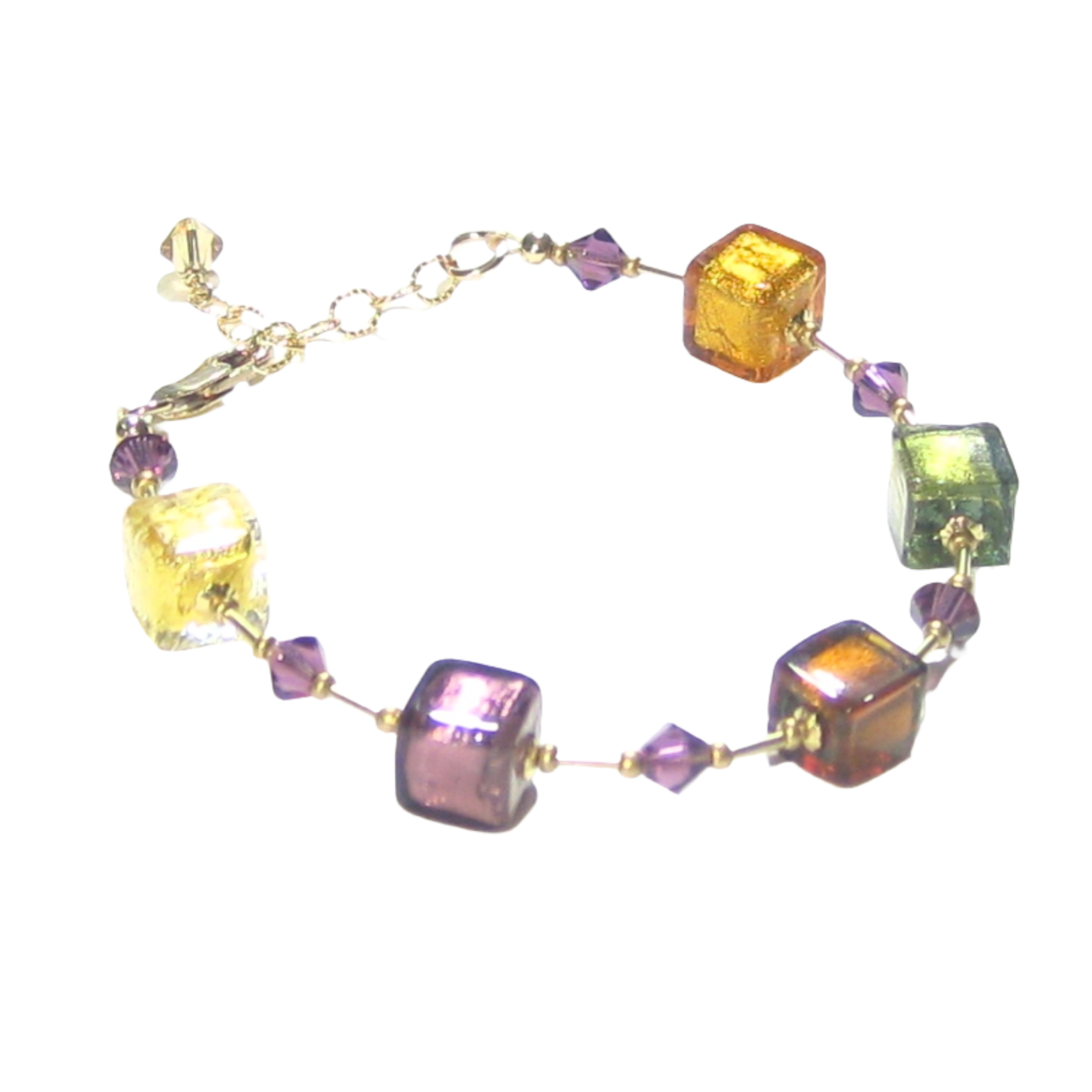 Murano Glass Fall Colors Cube Gold Filled Bracelet - JKC Murano