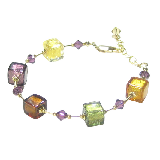Murano Glass Fall Colors Cube Gold Filled Bracelet - JKC Murano