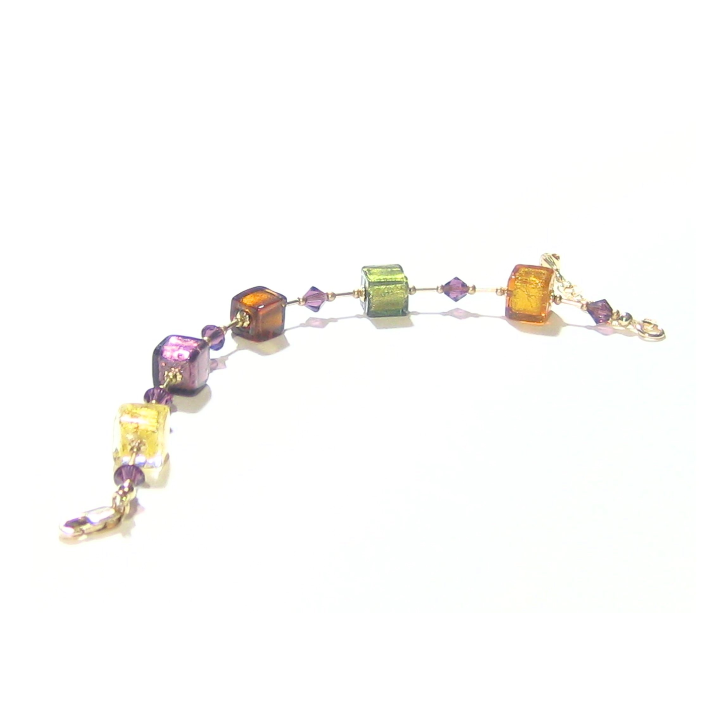 Murano Glass Fall Colors Cube Gold Filled Bracelet - JKC Murano