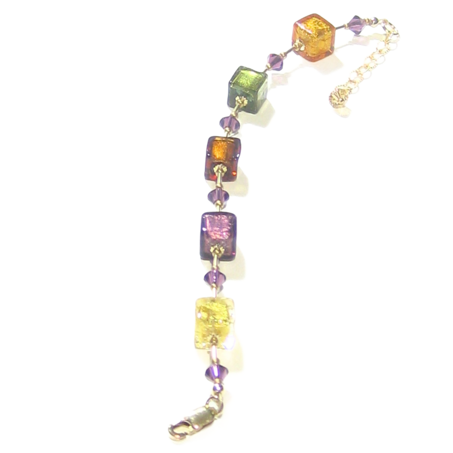 Murano Glass Fall Colors Cube Gold Filled Bracelet - JKC Murano