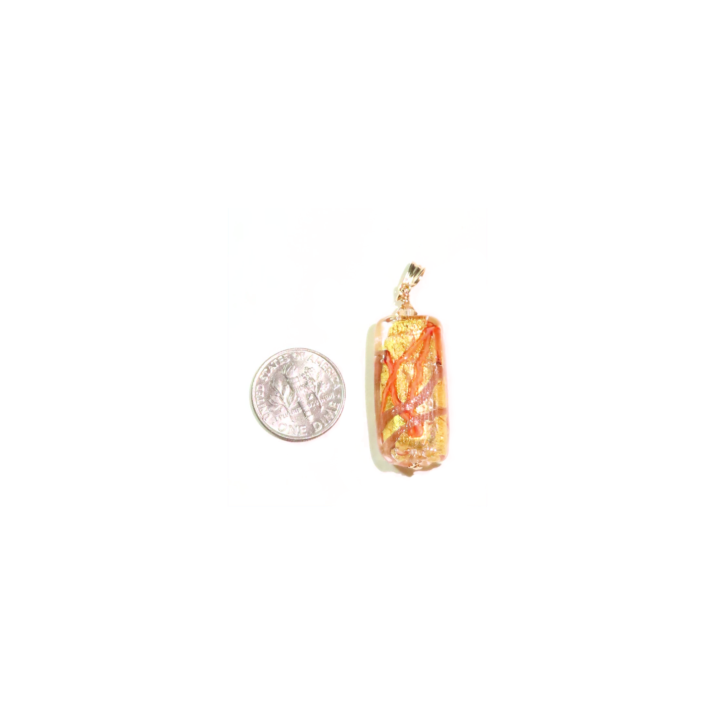 Murano Glass Gold Orange Stick Pendant Necklace, Italian Jewelry
