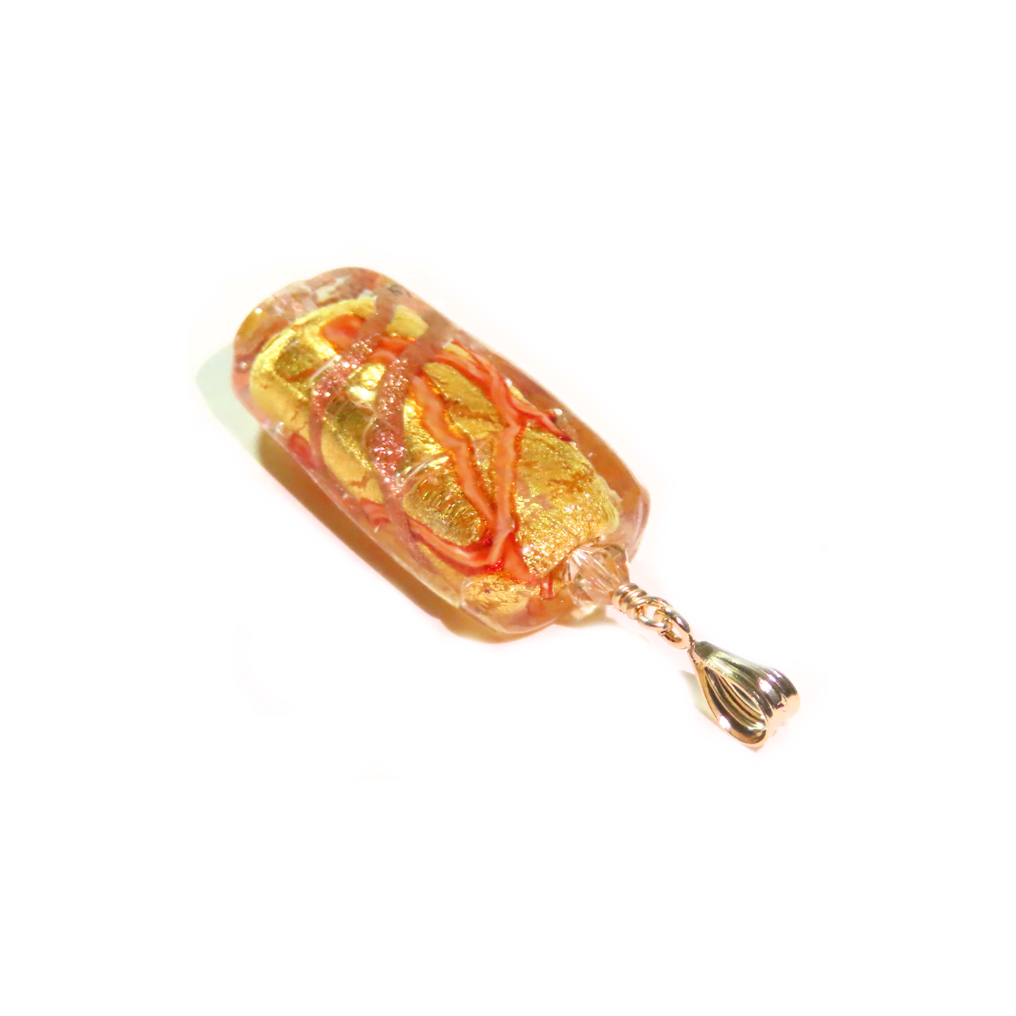 Murano Glass Gold Orange Stick Pendant Necklace, Italian Jewelry