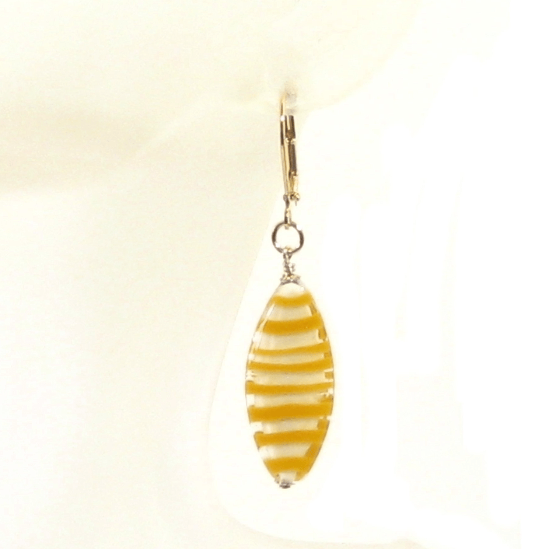 Murano Glass Orange Stripe Oval Gold Earrings, Silver Earrings - JKC Murano