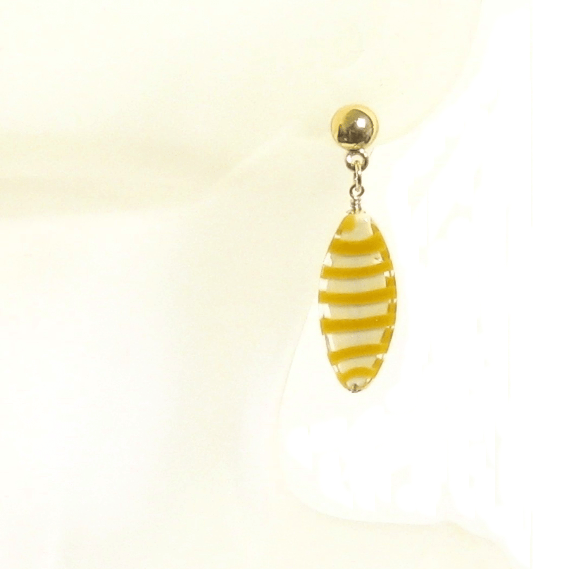 Murano Glass Orange Stripe Oval Gold Earrings, Silver Earrings - JKC Murano