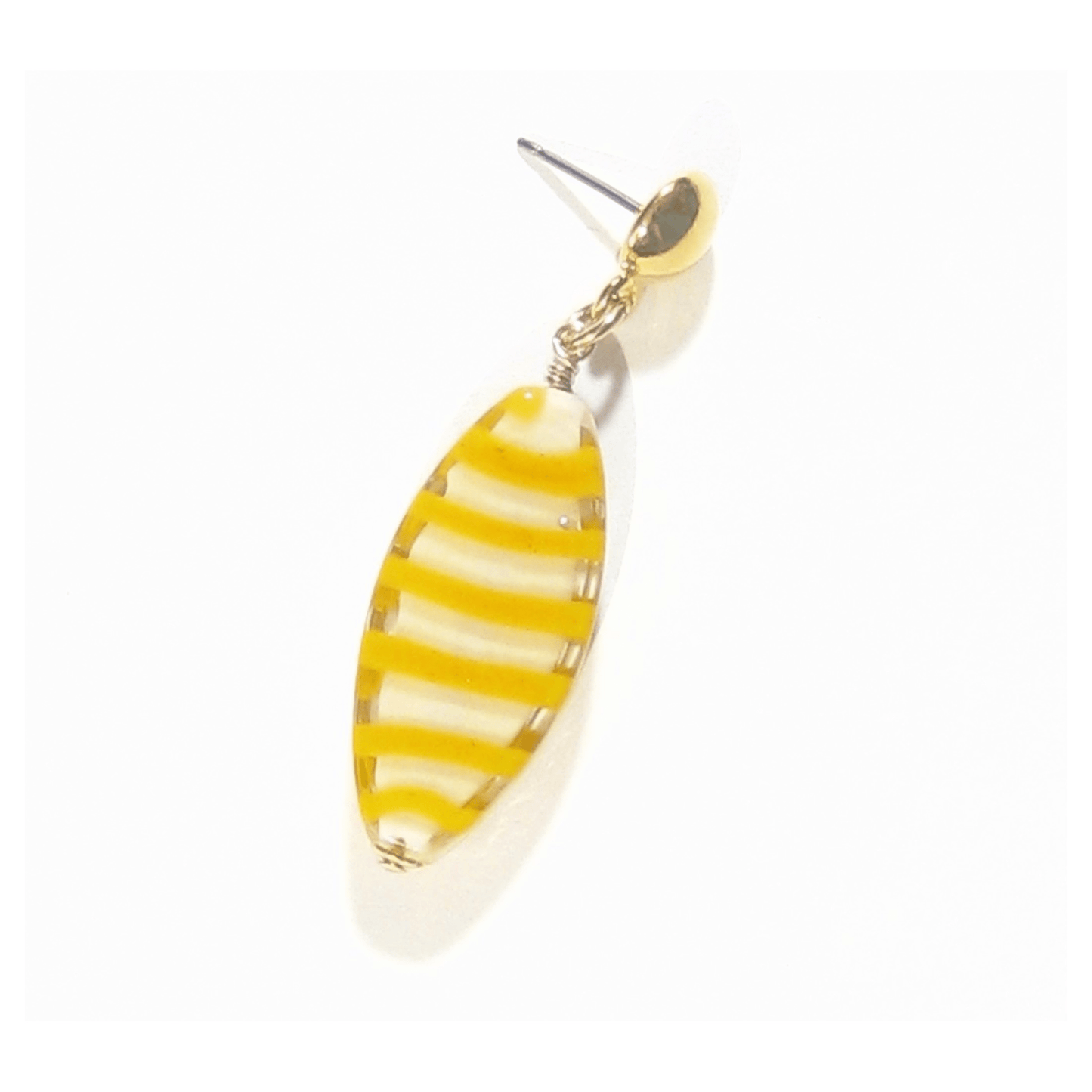 Murano Glass Orange Stripe Oval Gold Earrings, Silver Earrings - JKC Murano