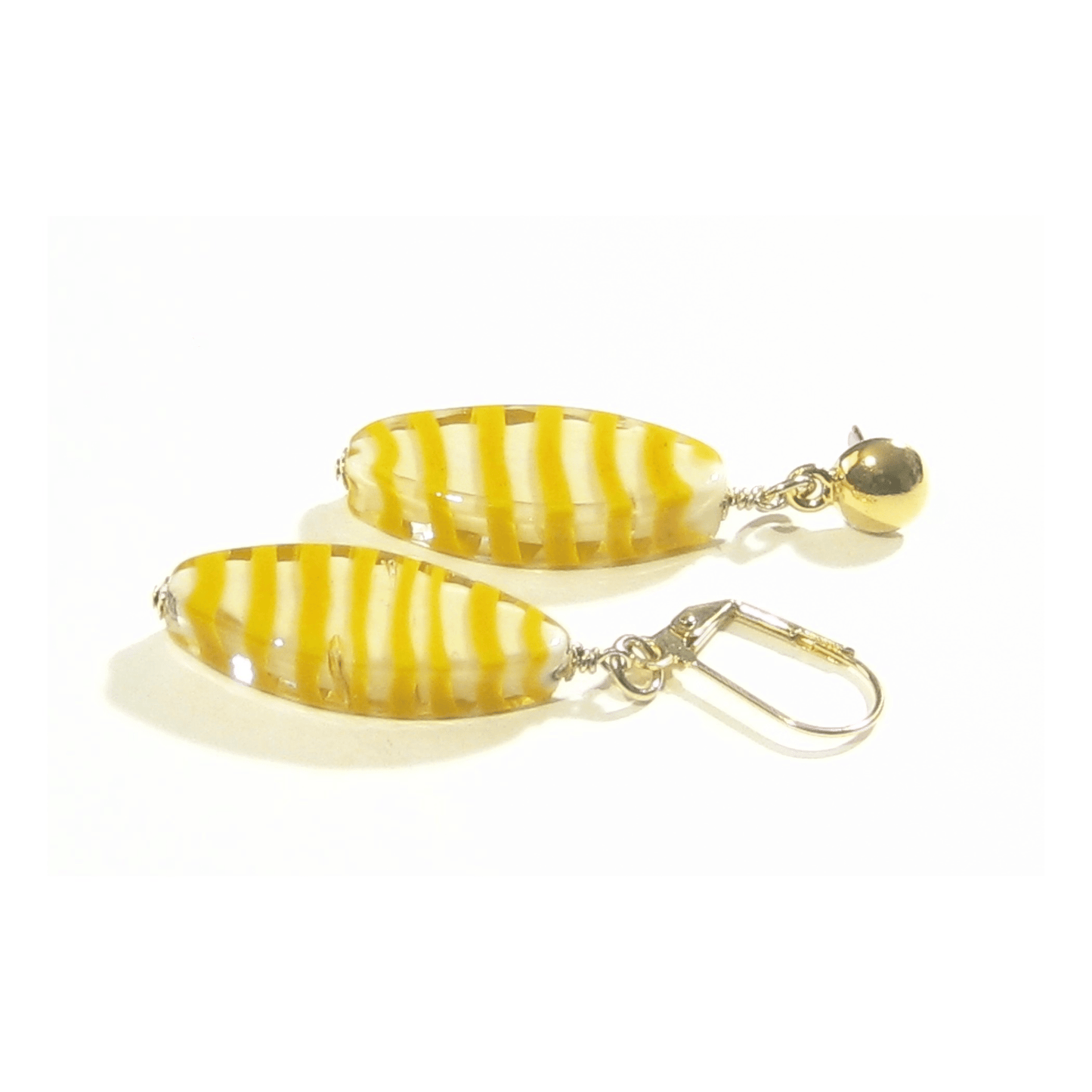 Murano Glass Orange Stripe Oval Gold Earrings, Silver Earrings - JKC Murano