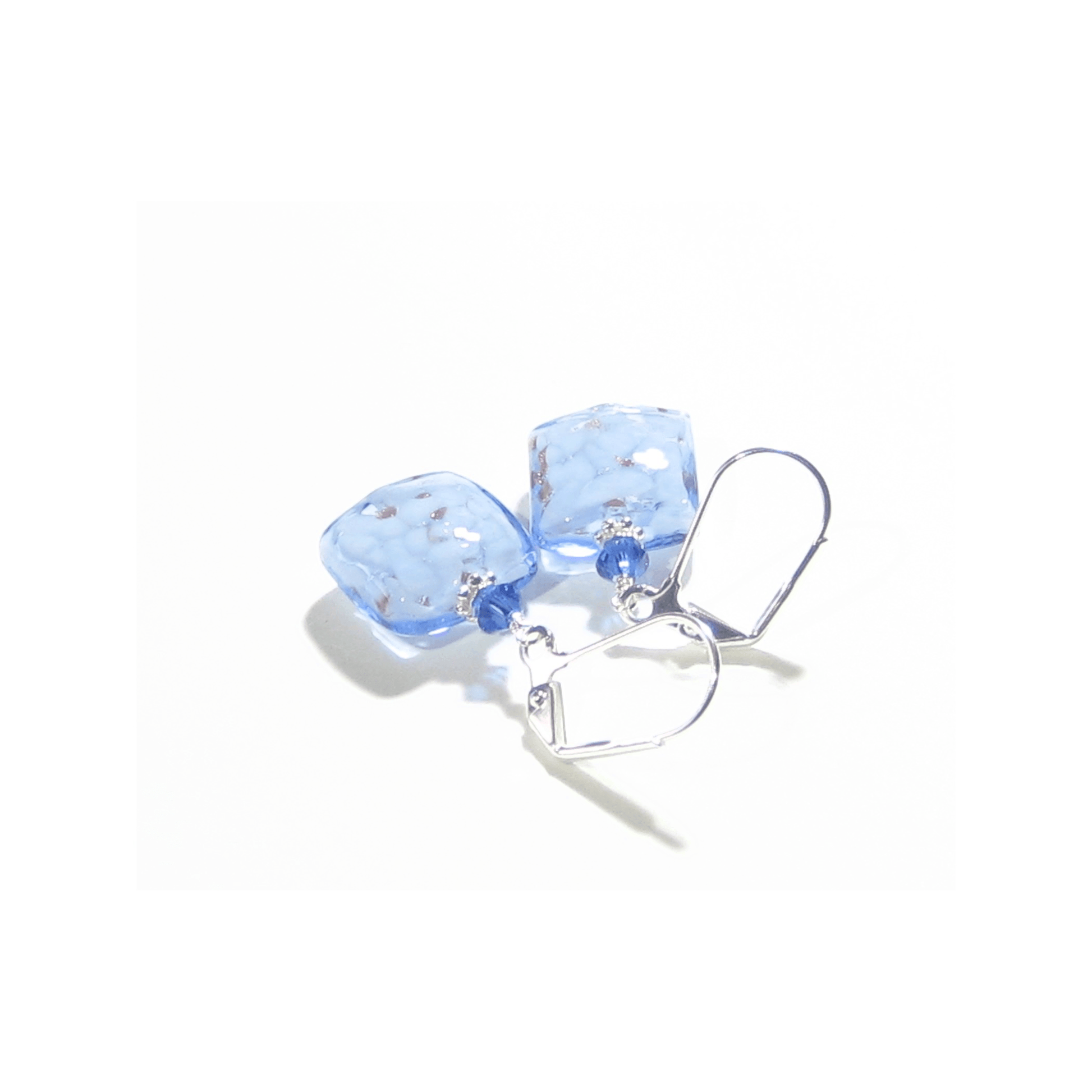 Murano Glass Pale Blue Copper Square Silver Earrings - JKC Murano