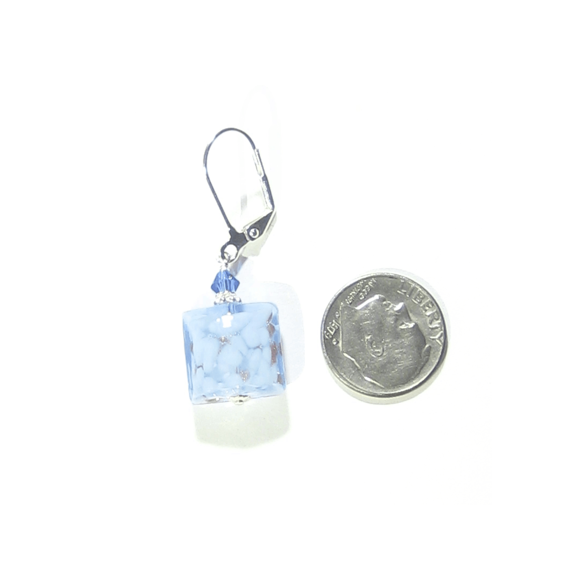 Murano Glass Pale Blue Copper Square Silver Earrings - JKC Murano