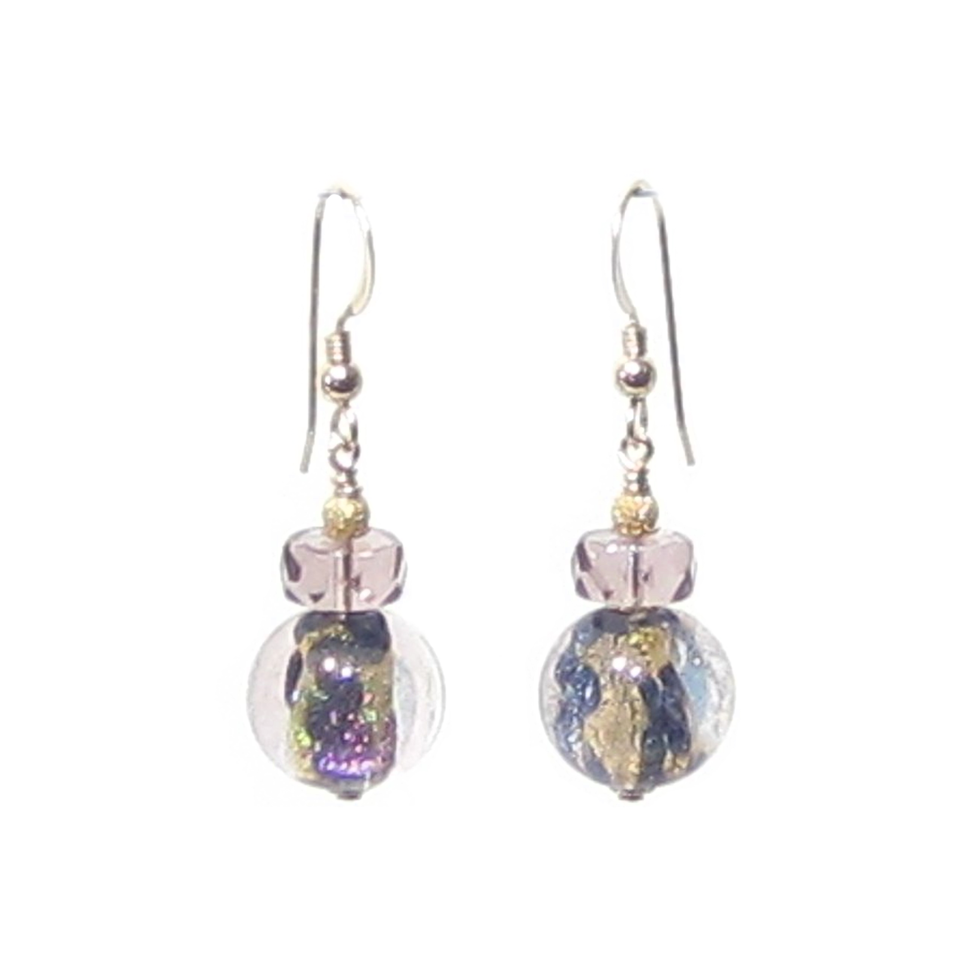 Murano Glass Sparkling Dichroic Gold Earrings, Murano Glass Jewelry - JKC Murano