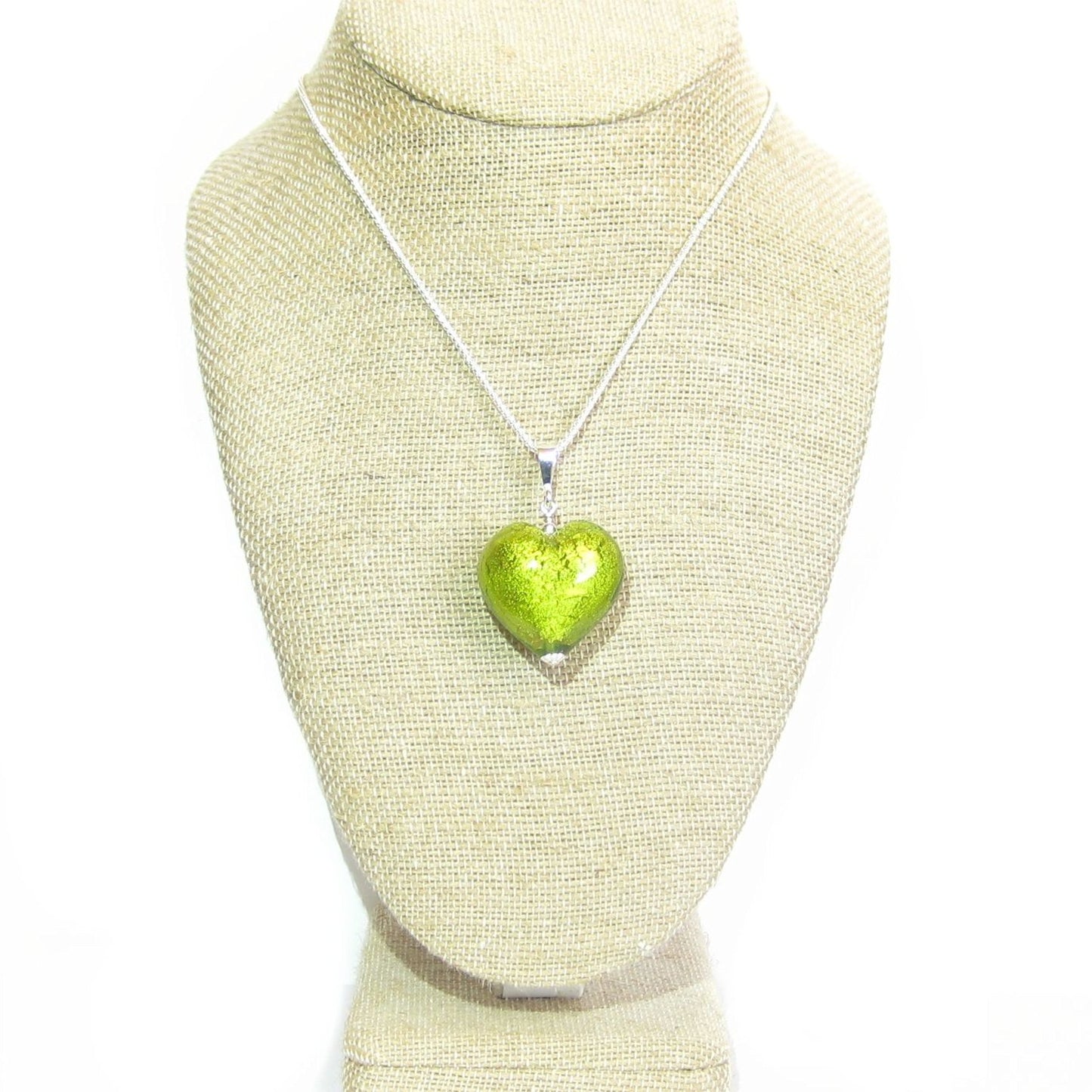 Murano Glass Lime Green Heart Pendant, Genuine Venetian Jewelry