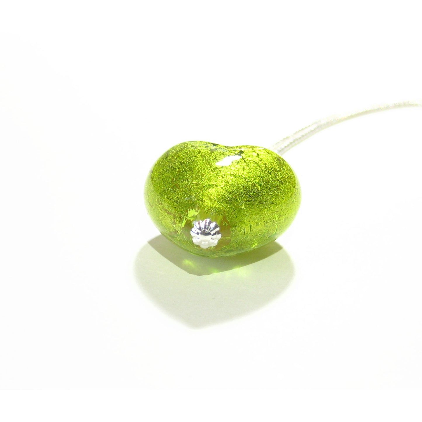 Murano Glass Lime Green Heart Pendant, Genuine Venetian Jewelry