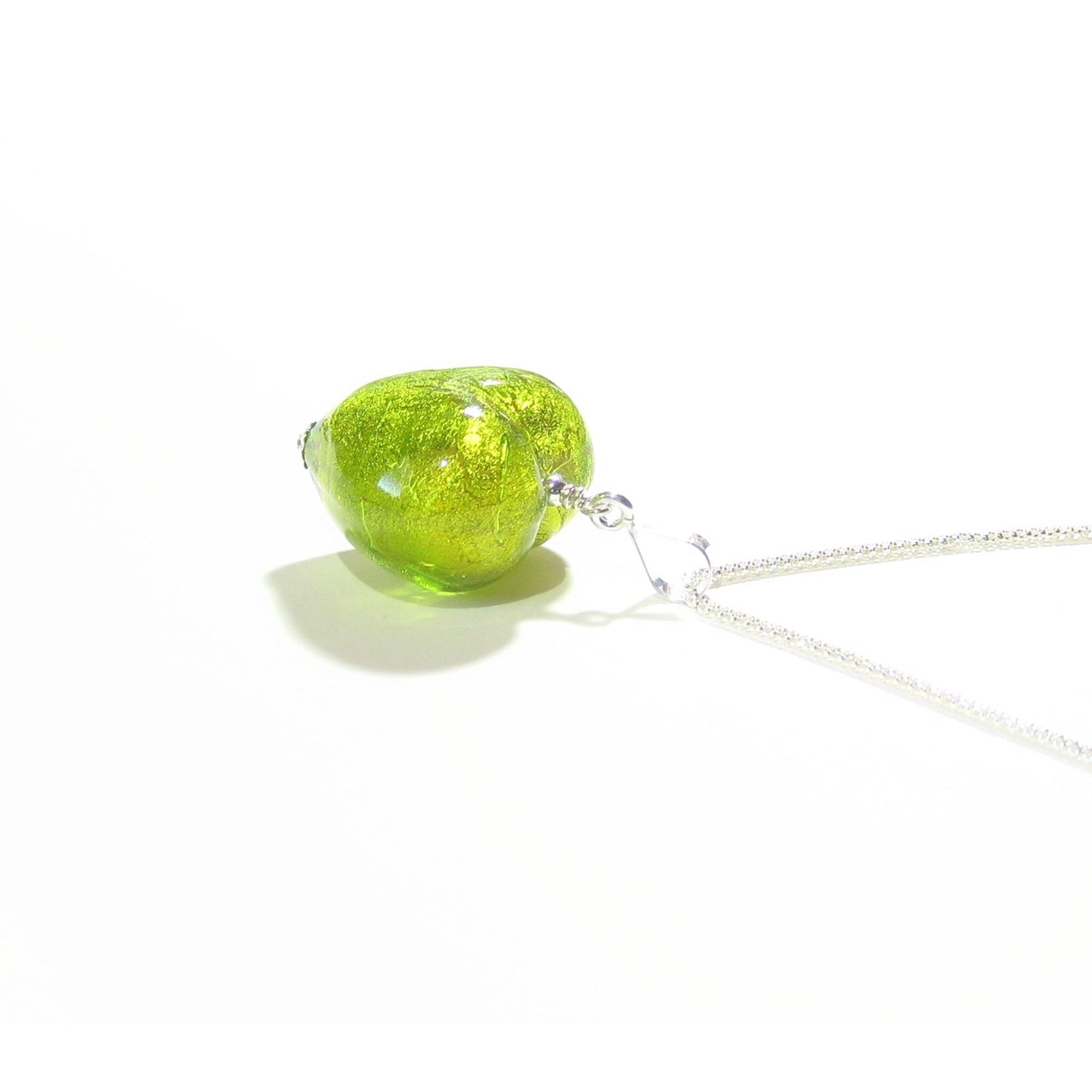 Murano Glass Lime Green Heart Pendant, Genuine Venetian Jewelry