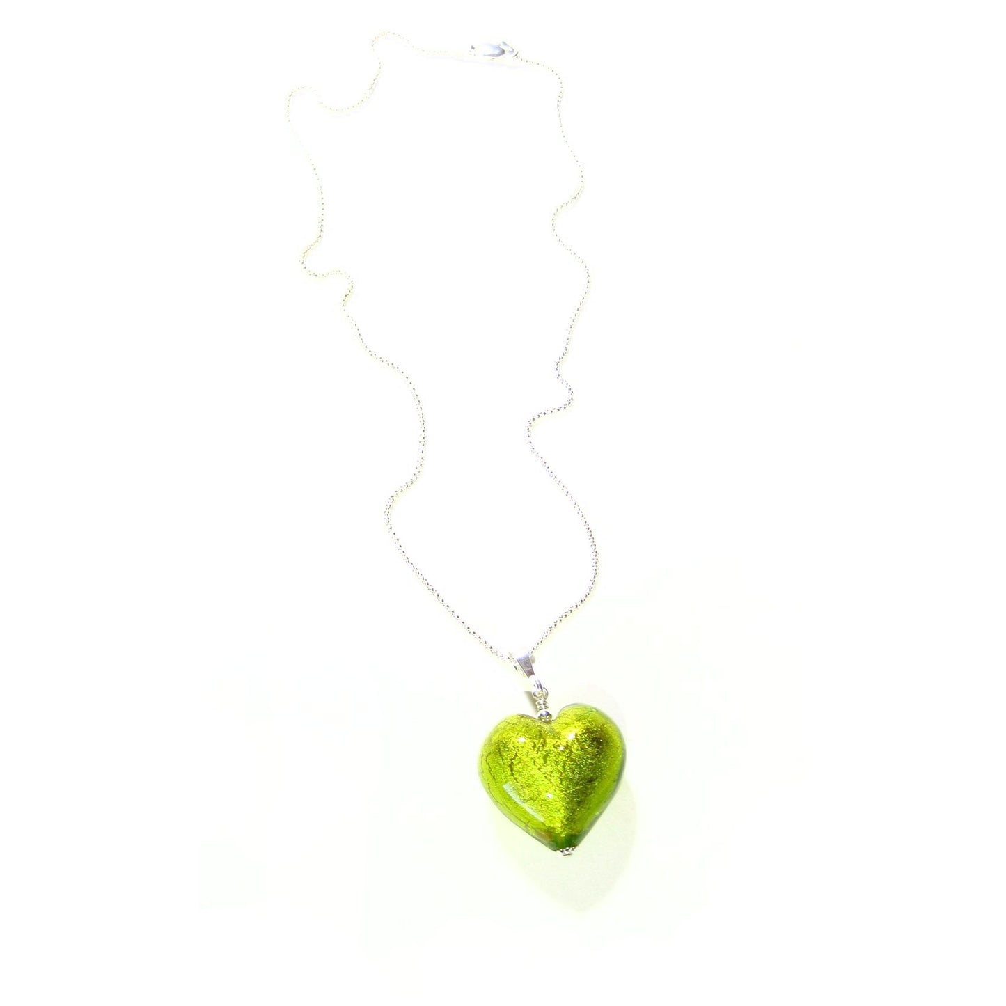 Murano Glass Lime Green Heart Pendant, Genuine Venetian Jewelry