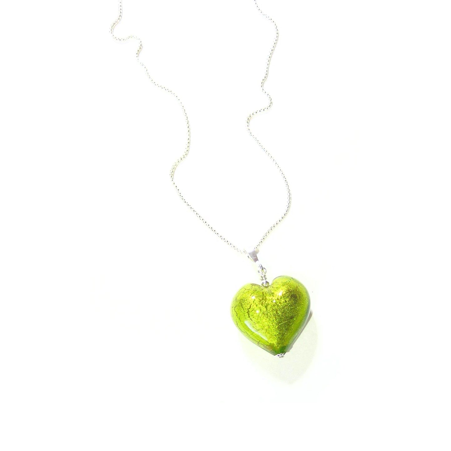 Murano Glass Lime Green Heart Pendant, Genuine Venetian Jewelry