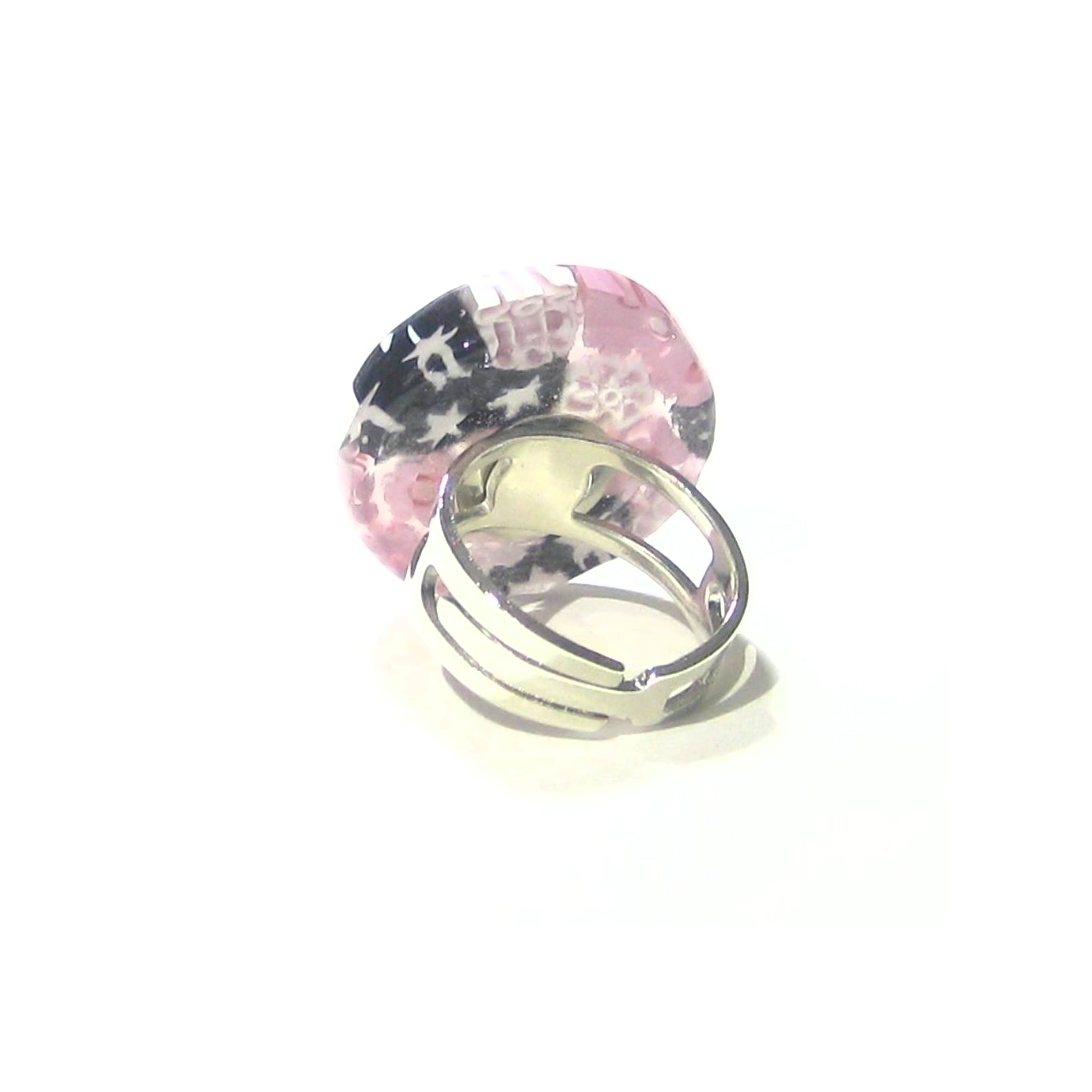 Murano Glass Black Pink Round Millefiori Ring - JKC Murano