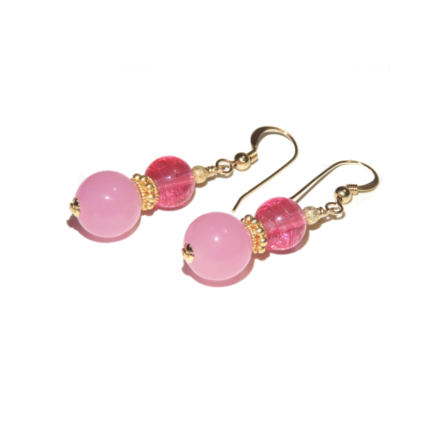 Murano Glass Pink Double Ball Gold Earrings - JKC Murano