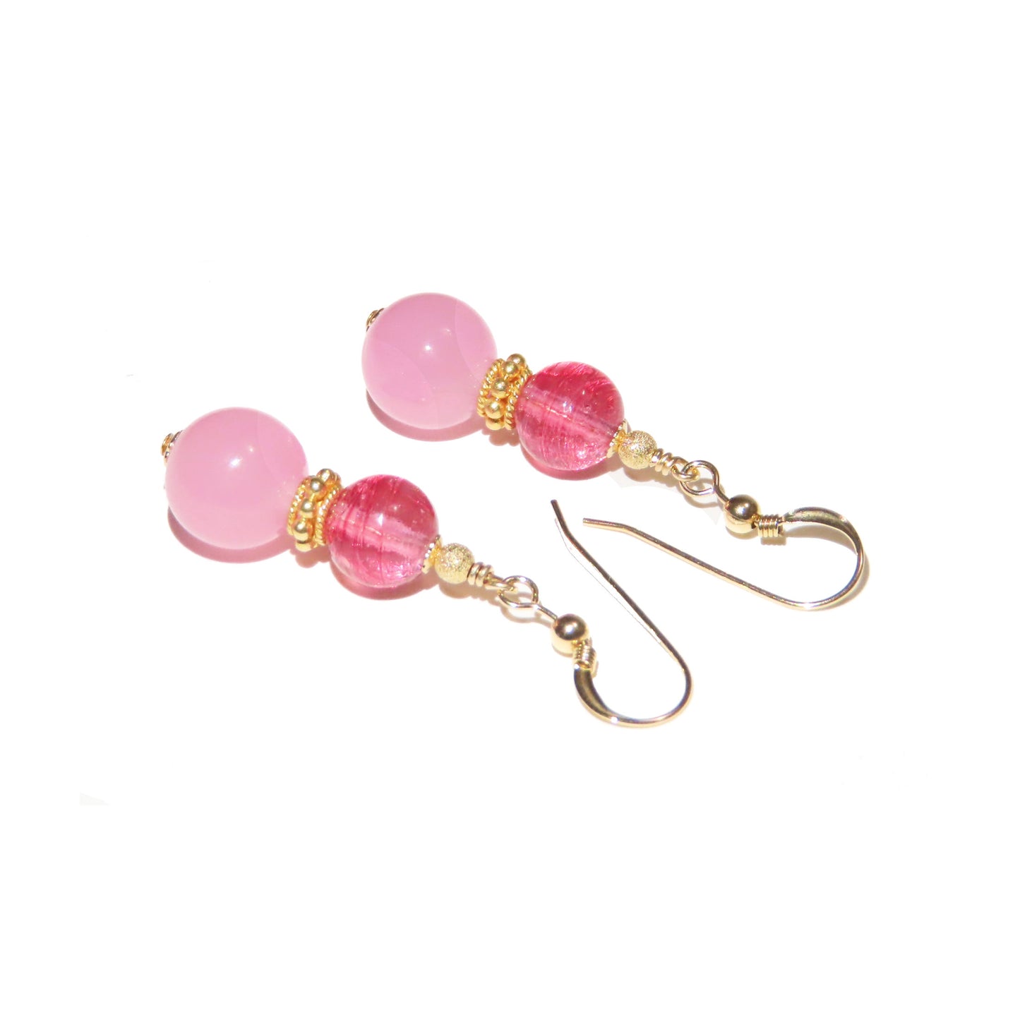 Murano Glass Pink Double Ball Gold Earrings - JKC Murano